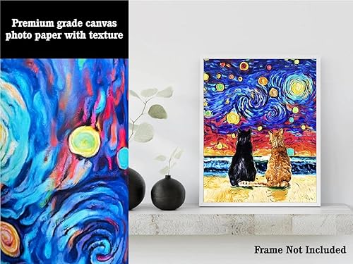 Miniatura 3 de Bestbuddy Pet 8X10 sin marco noche estrellada estilo gato pareja animales amante familia paz amor pintura al óleo arte impresión póster decoración