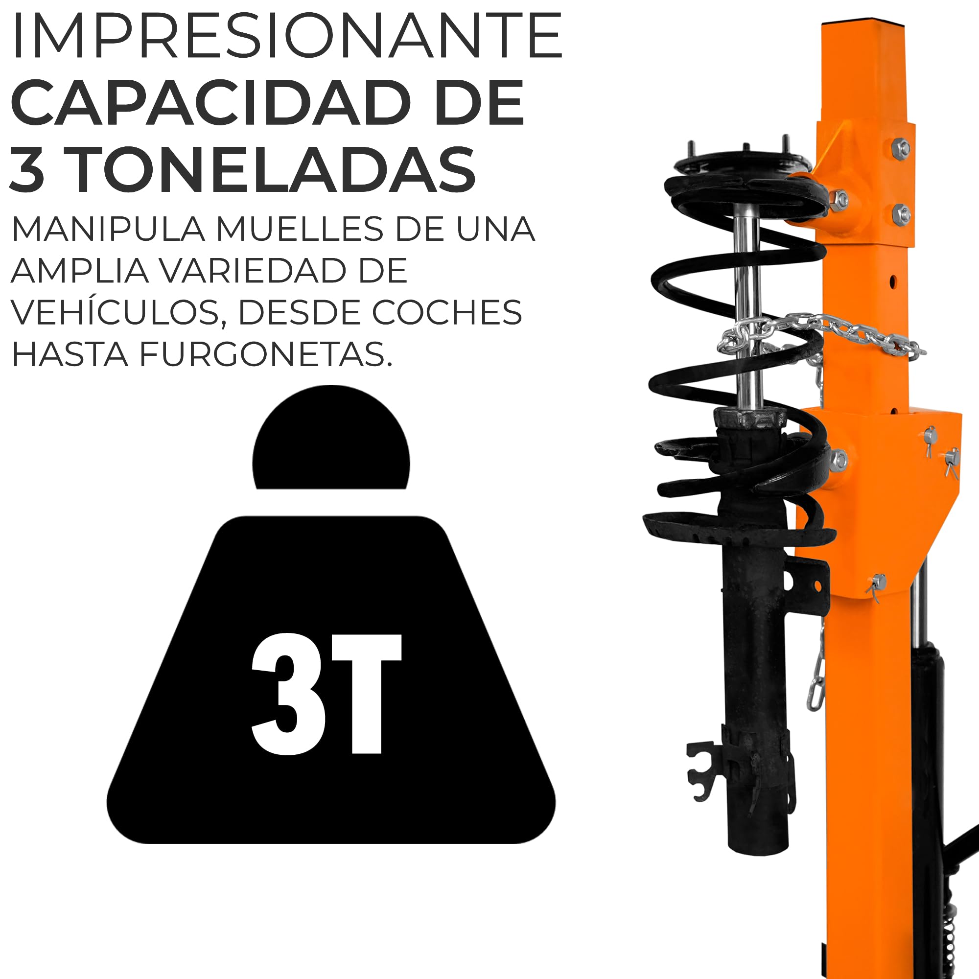 Compresor Hidráulico de Muelle de Bobina de 3 Toneladas | Compresor Muelles Amortiguadores 3000kg | 8 Niveles | Altura Ajustable Elevación 49,5-82cm | Herramienta de taller | Reparación de carros