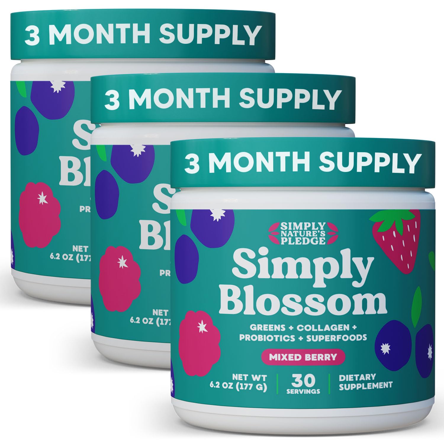 Simply Blossom Nutrition - Daily Greens & Superfood Powder + Collagen + Probiotics for Women's Digestive Health & Bloating Relief. Help Your Health Bloom - 3 Month Supply
