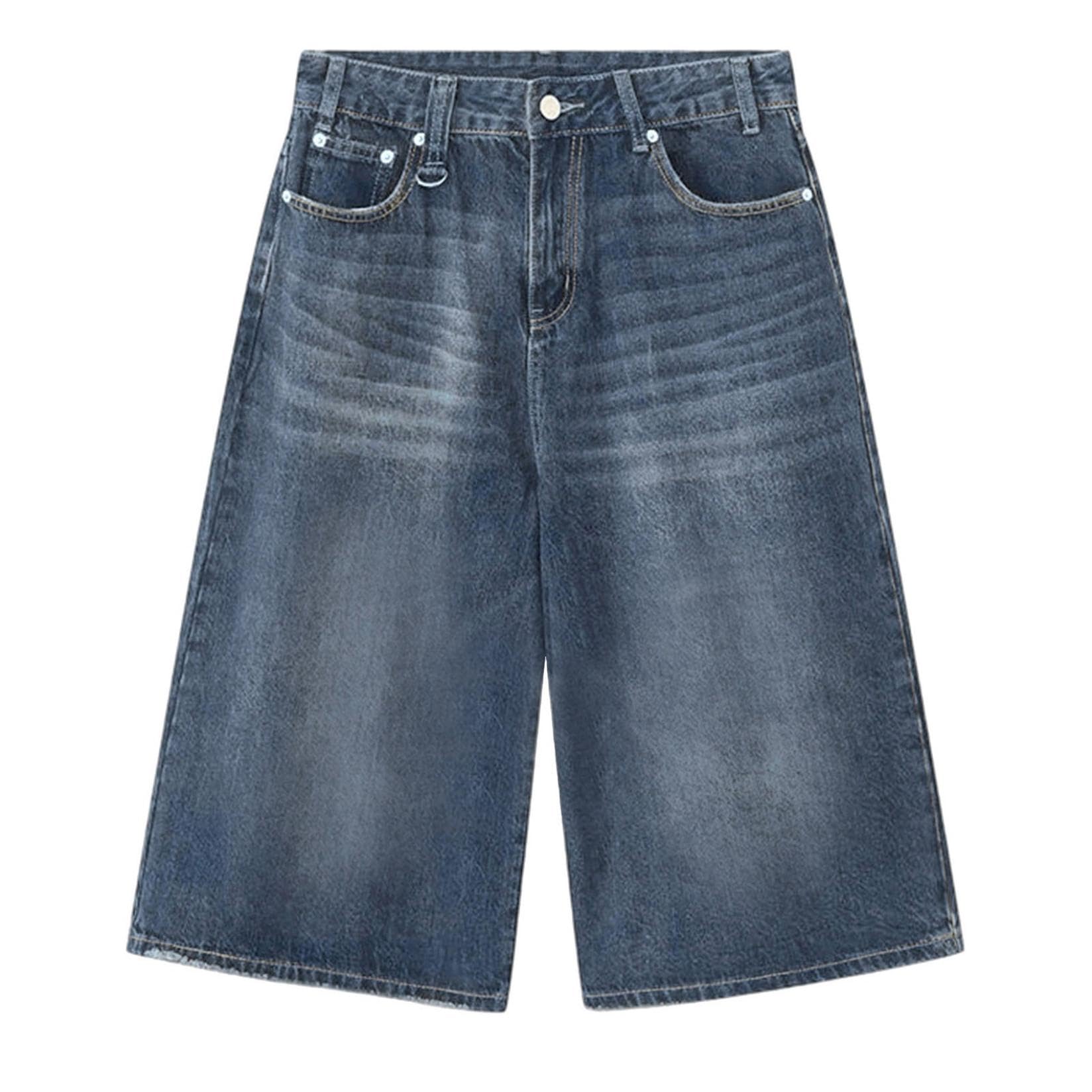 Jean 3/4 ample pour femme - Jambe large - Décontracté - Taille haute - Longueur genou - Short en jean extensible - Bermuda d'été Hip Hop pour femme