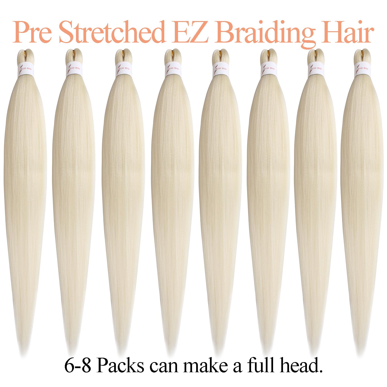 Mscat 30 Inch 8 Packs Pre Stretched Braiding Hair Blonde Pre Stretched Braiding Professional Synthetic Prestretched Crochet Braids Hair Extension Hot Water Setting Yaki Texture (613#) - Image 4