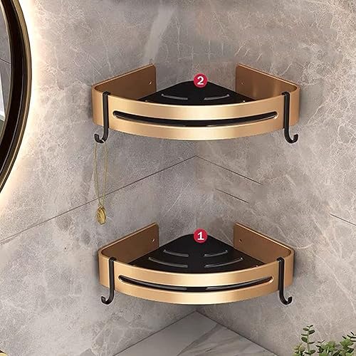 Miniatura 2 de Estante esquinero para ducha, paquete de 2 unidades, organizador de almacenamiento de ducha, a prueba de óxido, estante de pared dorado, A (color A