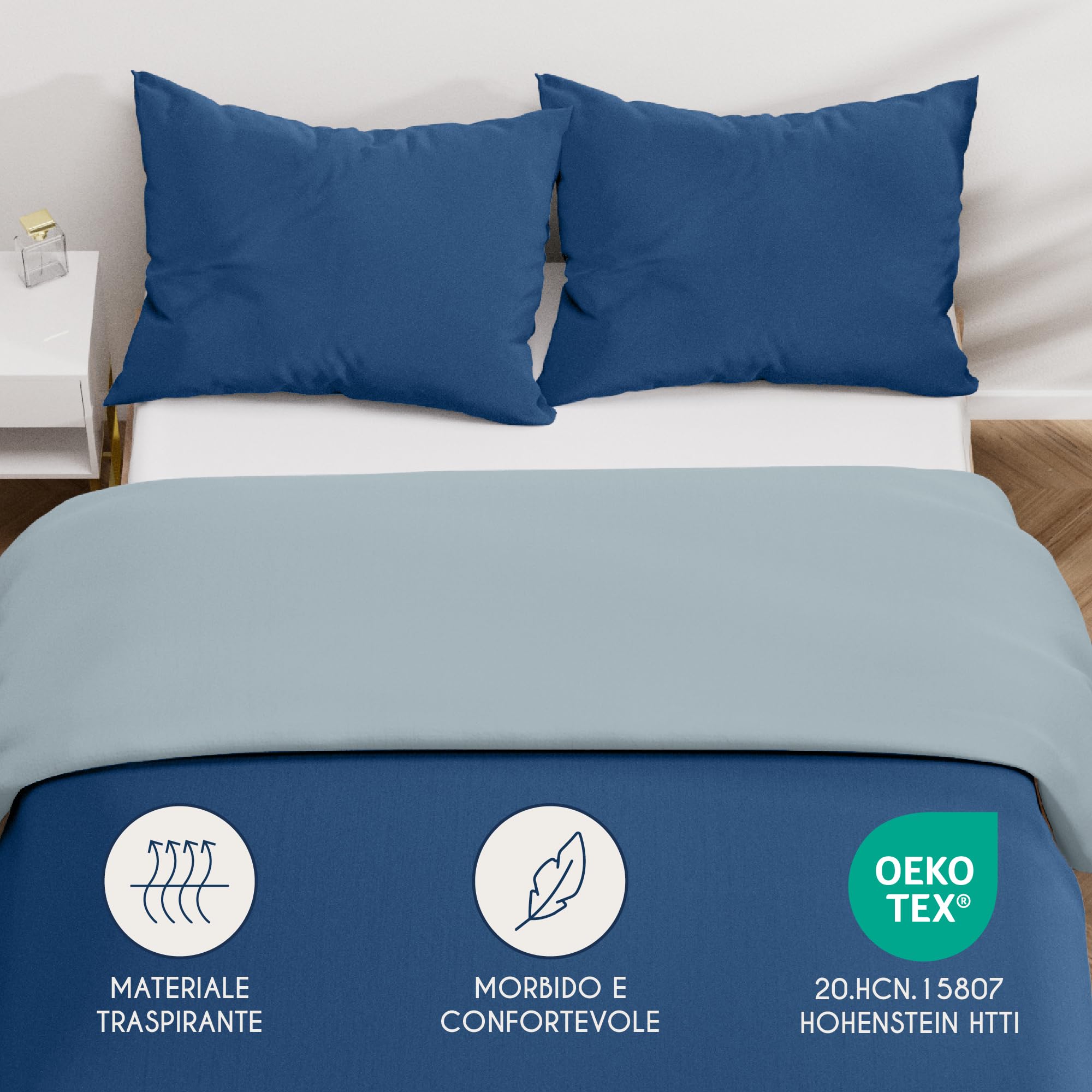 Dreamzie Copripiumino Matrimoniale 200x200 cm con 2 Federe 50x70 cm - Blu Scuro/Blu Grigio Set Copripiumino Matrimoniale 200x200