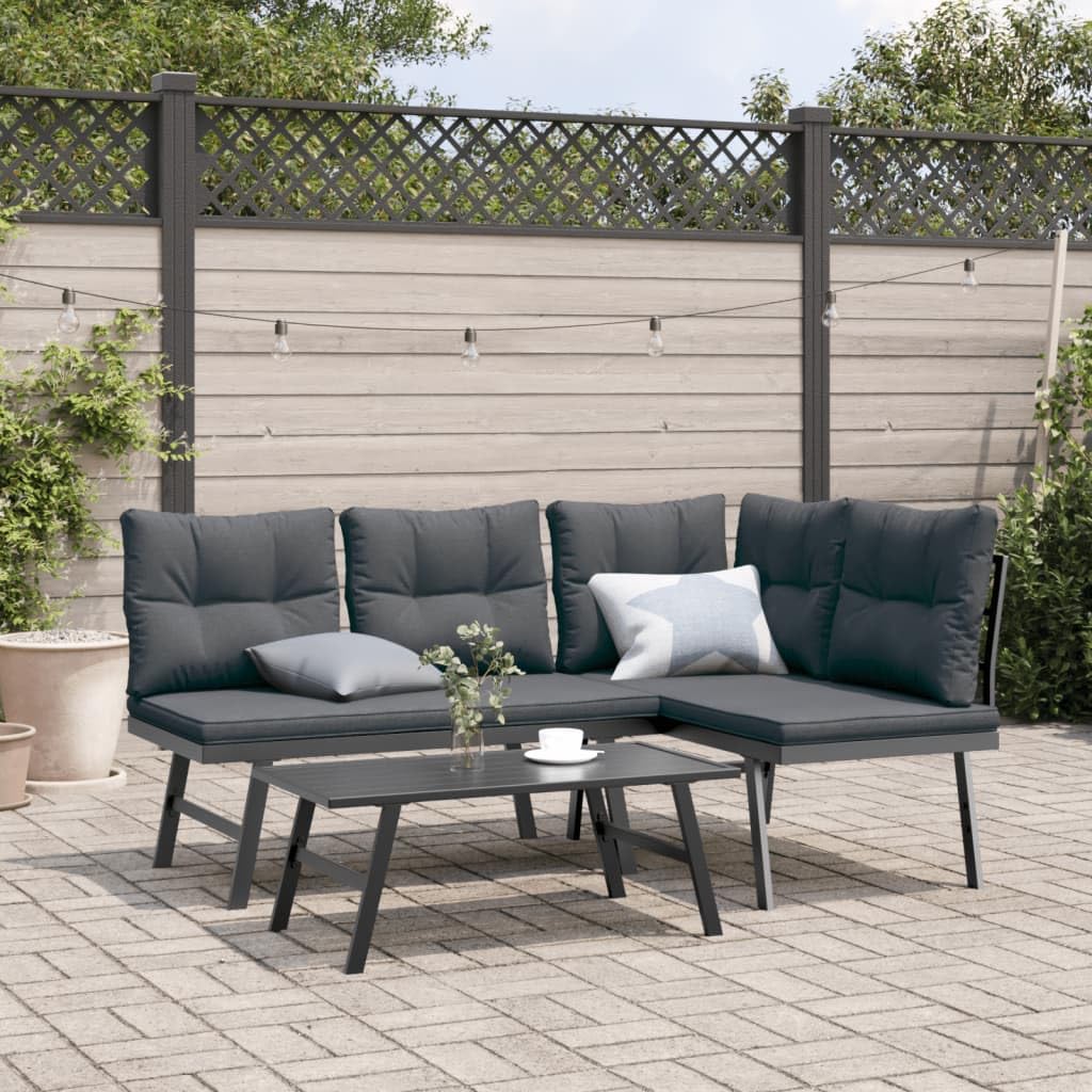 Banco de jardín con cojín, 2 piezas, acero con recubrimiento en polvo, resistente a la intemperie, 173 x 118 x 76 cm, para terraza, balcón, exterior, confort de asiento, incluye