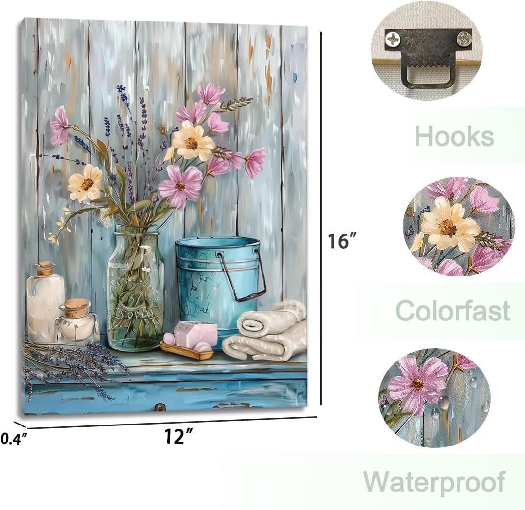 ArtNFT Flower Pictures Canvas Wall Art Home Decor, Painting Art Prints Floral Wall Art For Living Room, Bathroom Decor Farmhouse Wall Decoration, Kitchen Bedroom Decor 12×16in