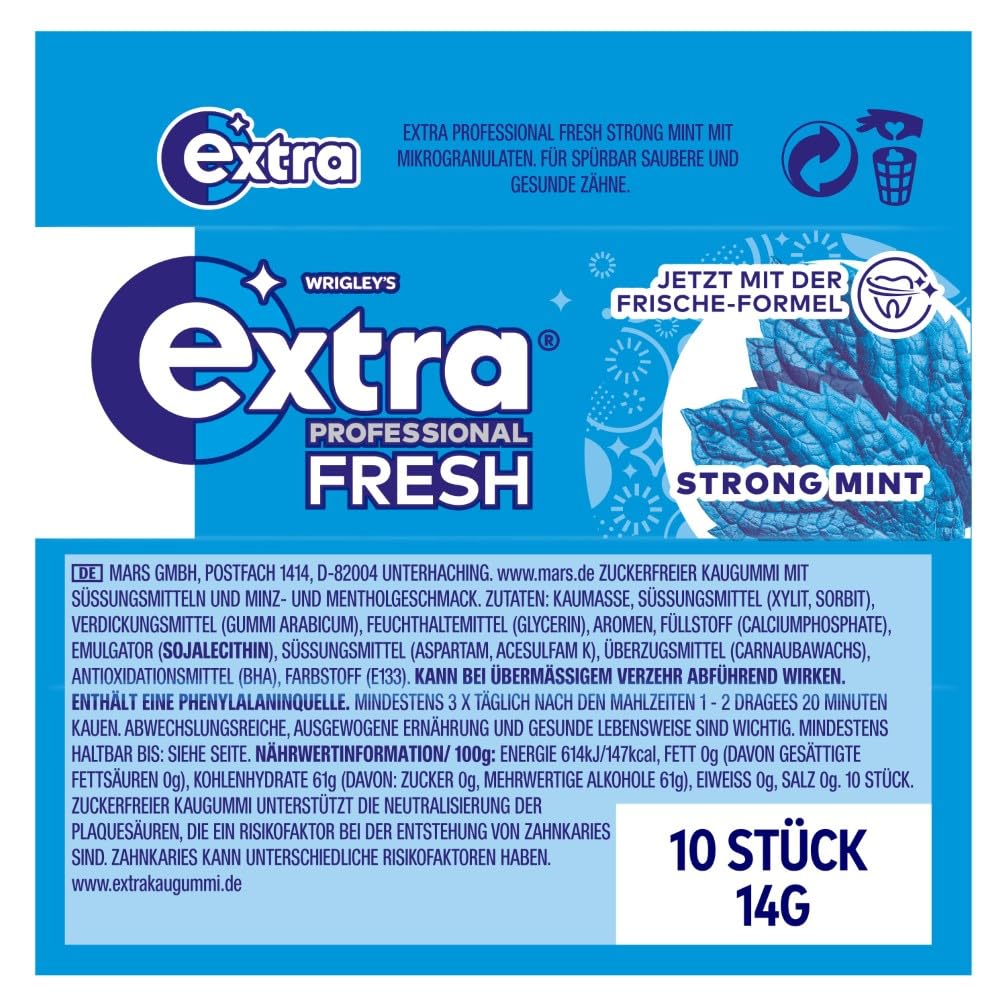 Extra Professional Fresh Strong Mint, Zuckerfreier Kaugummi, Multipack mit 30x10 Dragees, Für frischen Atem