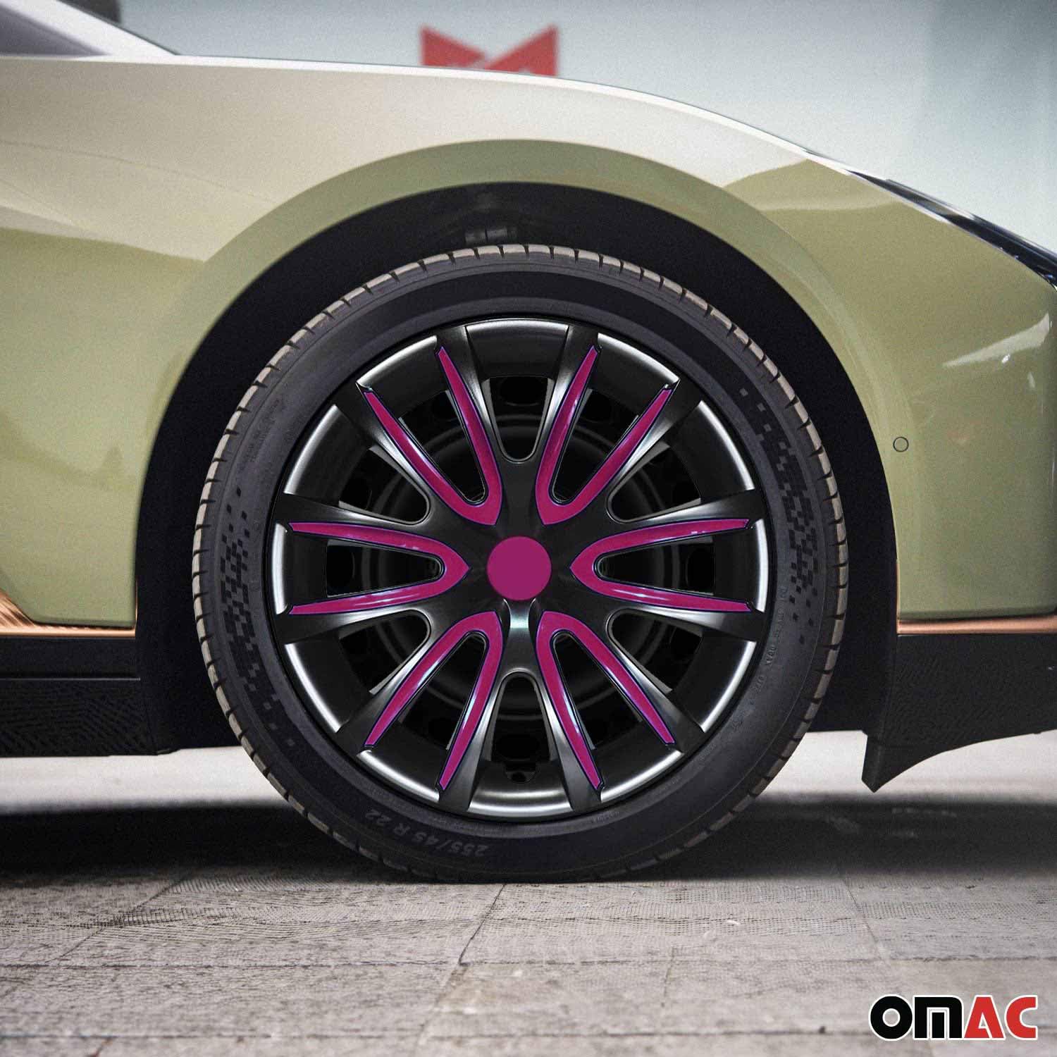 OMAC Lot de 4 enjoliveurs 16" compatibles avec voiture ABS | Enjoliveurs pour jantes en acier | 1 jeu (4 pièces) noir/violet avant et arrière