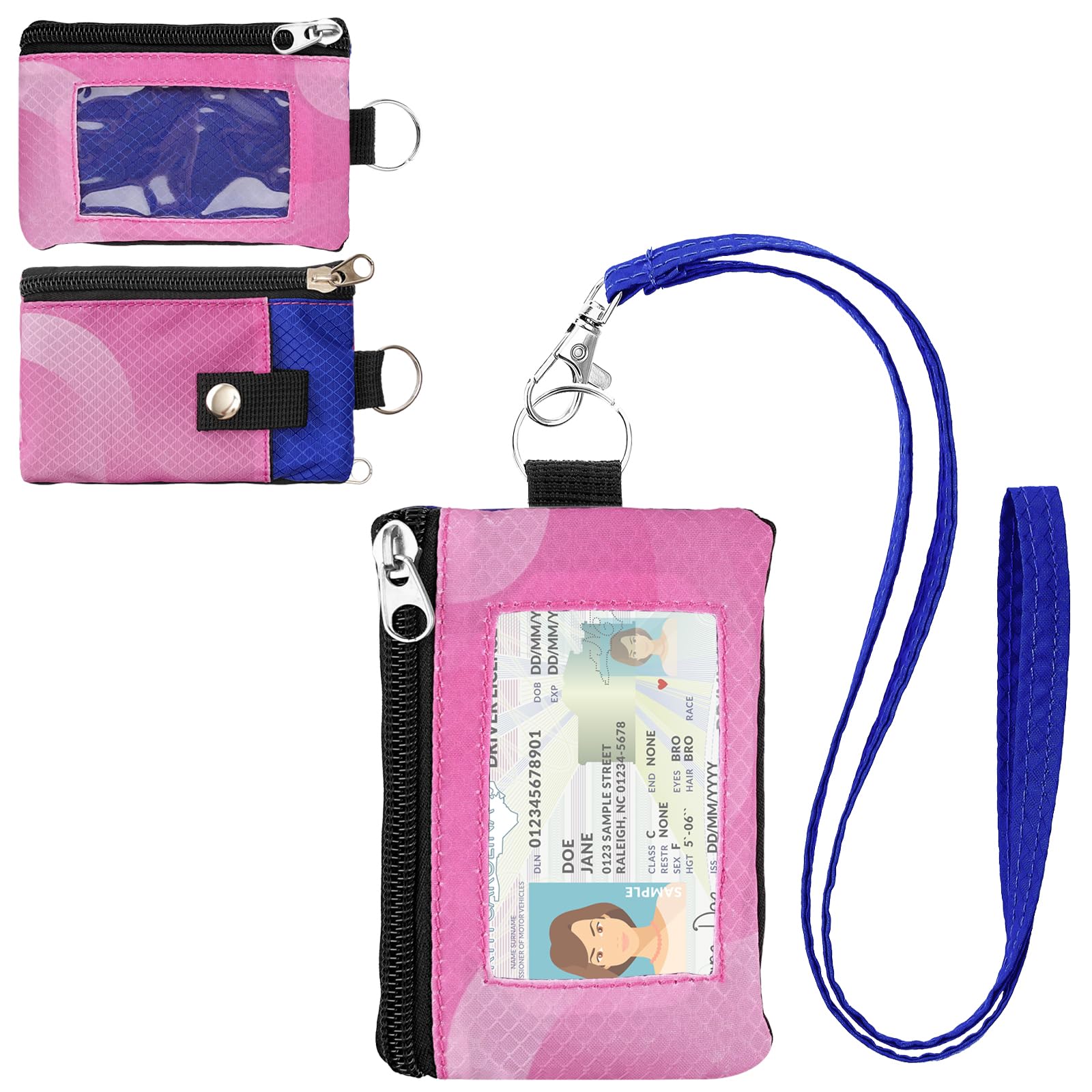 Minimalist RFID Wallet with Lanyard, Multi-functional ID Case with 2 Zipper Pockets and Key Chain for Men and Women, Tactical Badge Pouch Cards Holder, Coin Purse for Travel Sports - Two-Tone