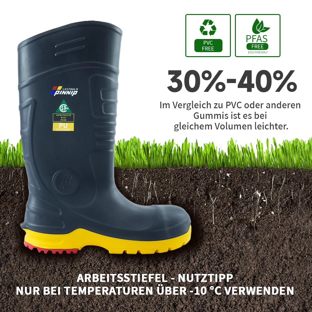 S5 Sicherheitsstiefel Herren – PU Gummistiefel mit Stahlkappe & Durchtrittschutz, säure- und ölbeständig, Wasserdicht, Rutschfest für Bau & Landwirtschaft, CE & CSA