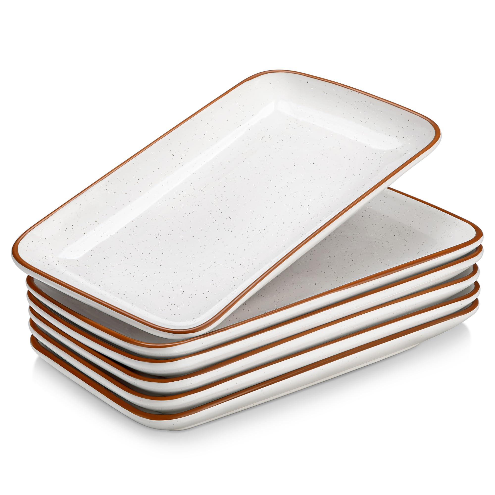MALACASA Set di 6 piatti da portata rettangolari in porcellana da 24,1 cm, piatti da sushi, piatti per servire alimenti, dessert, lavastoviglie e microonde, serie Tara