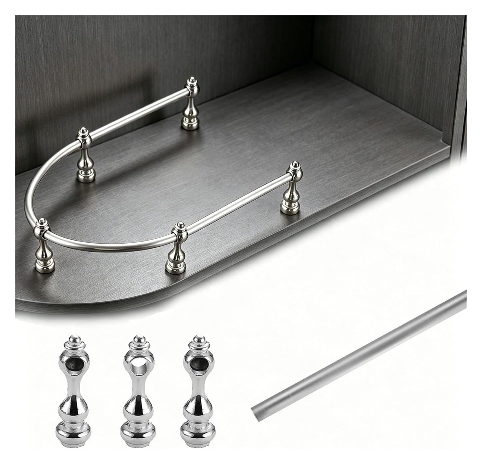 MZZKFC Curved Gallery Rail for Shelve Gold Sliver Black，DIY Flexible Wine Cabinet Rail Customizable，Bendable Cabinet Shelf Railing for Open Shelves & Dishes(Silver,62"/158cm)