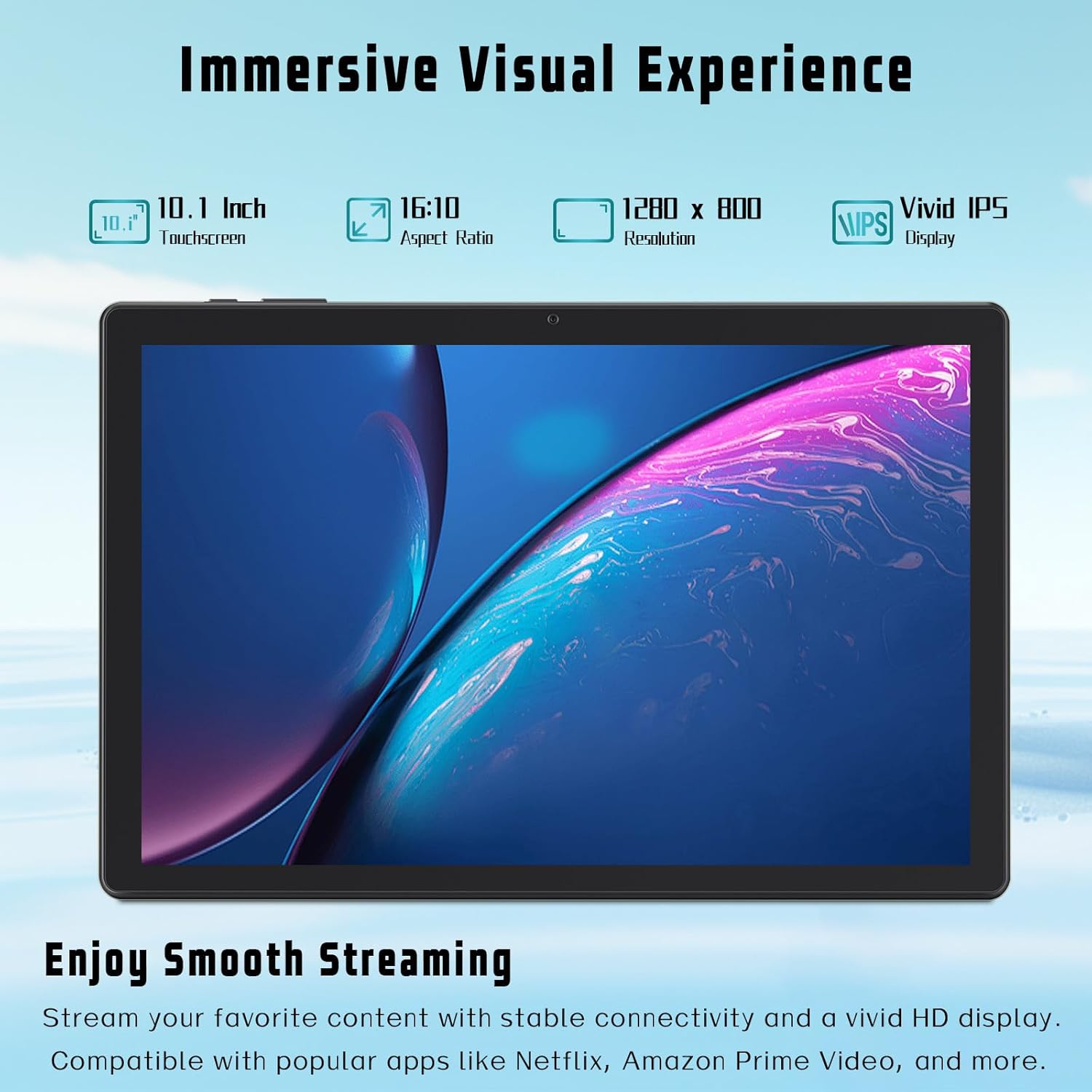 Android Tablet 10 Inch, Android 15 Tablet for Adults with Octa-Core, 8GB RAM 64GB ROM, 1TB Expand, HD Touchscreen, WiFi 6, GPS, Computer Tablets with Case, Dual Camera, 5000mAh