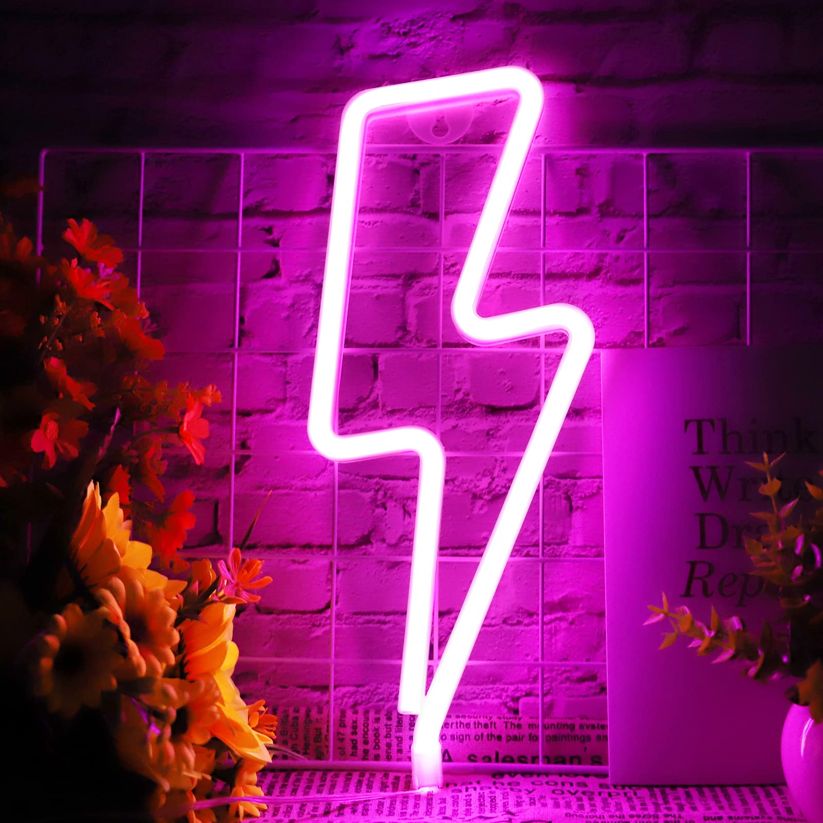 Buy XIYUNTE Neon Light Lightning Bolt Led Pink Neon Sign Wall Light