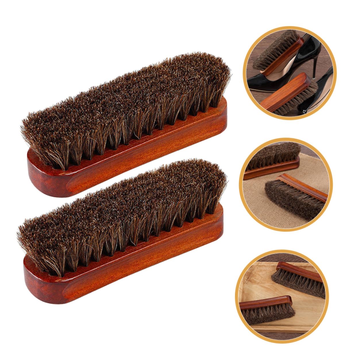 3 Set Spazzola in Crine Di Cavallo Per Scarpe Lucido Da Scarpe Marrone Kit Sneaker Pulitore Per Polacco Roba Appiccicosa Per Le Animale Domestico Di Legno 2 Pezzi*3