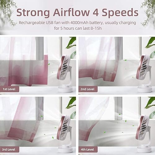 Miniatura 2 de Mini ventilador de escritorio USB, ventilador oscilante portátil con 4 velocidades, ventilador de mesa silencioso ajustable de 6.5in, ventilador