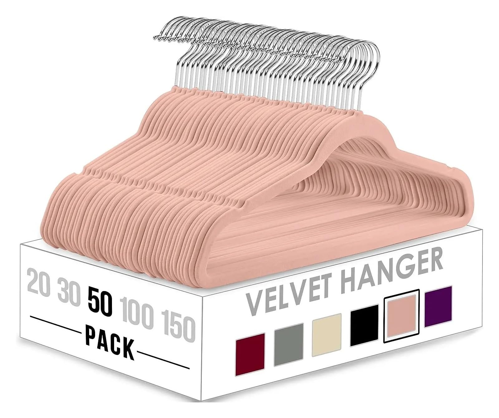 KFGISD, 50pcs Multiple Colors Flocking Multi-function Anti-slip Plastic Hanger Black Velvet Thickened Magic ，Hangers(Pink)