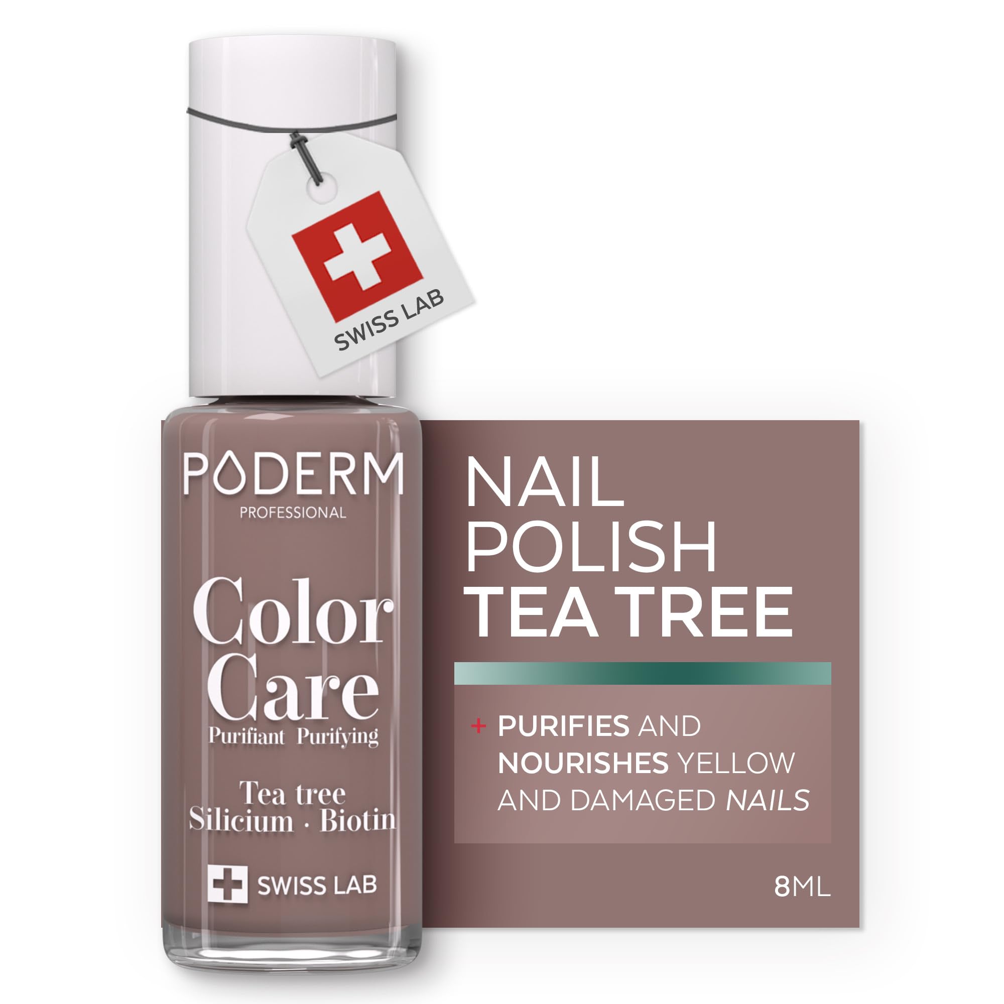 PODERM Swiss-Made Antifungal Nail Polish – Taupe | Breathable Treatment with Tea Tree, Silicon & Biotin | Strengthens, Repairs & Conceals Yellow, Brittle & Damaged Nails | Podiatrist-Developed