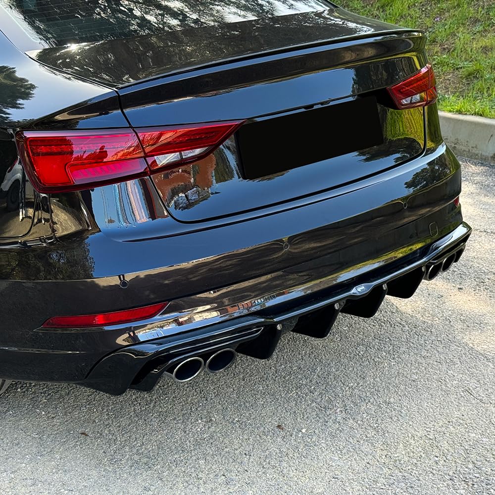 Oneway Jupe de pare-chocs arrière (Diffuseur) compatible avec Audi S3 Sedan 8V Facelift 2016-2020 - Noir brillant