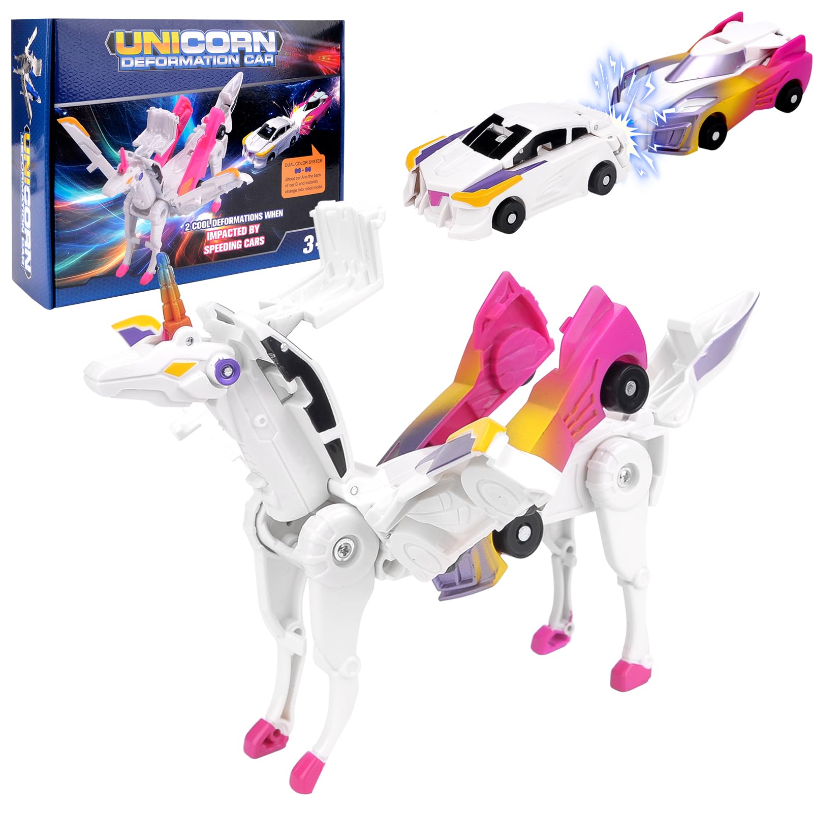 Pipihome Unicorni Robot Trasformatore, Giocattolo Combinato per Auto con Deformazione da Collisione, Anti-Collisione (Pink)