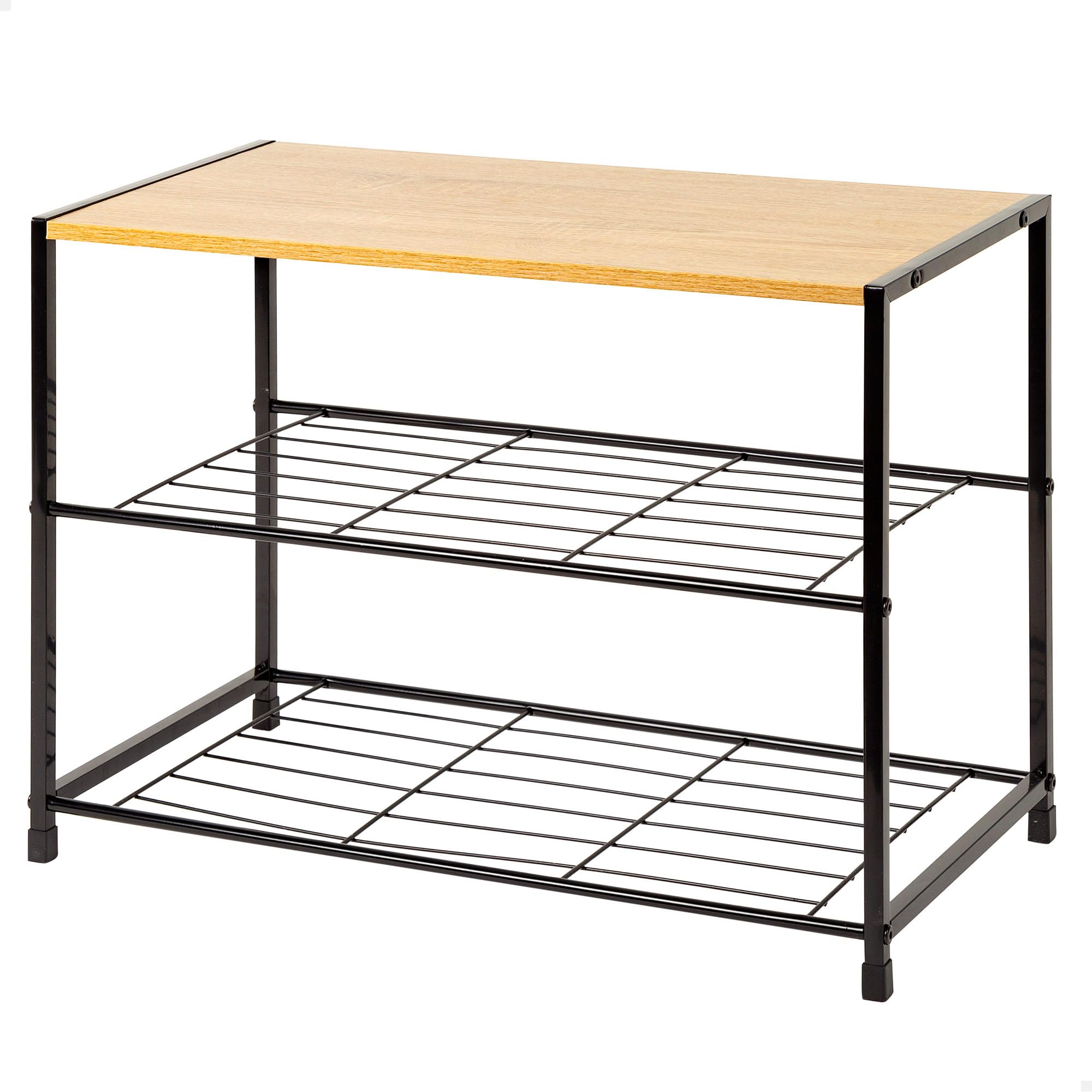 AKTIVE MAX Home Zapatero metálico Entrada recibidor, 48 x 63 x 114 cm, 3 estantes, Madera y Acero Negro, Máx. 8 kg, Estilo Industrial, Abierto, Estantería para Zapatos, Organización Calzado (18426)