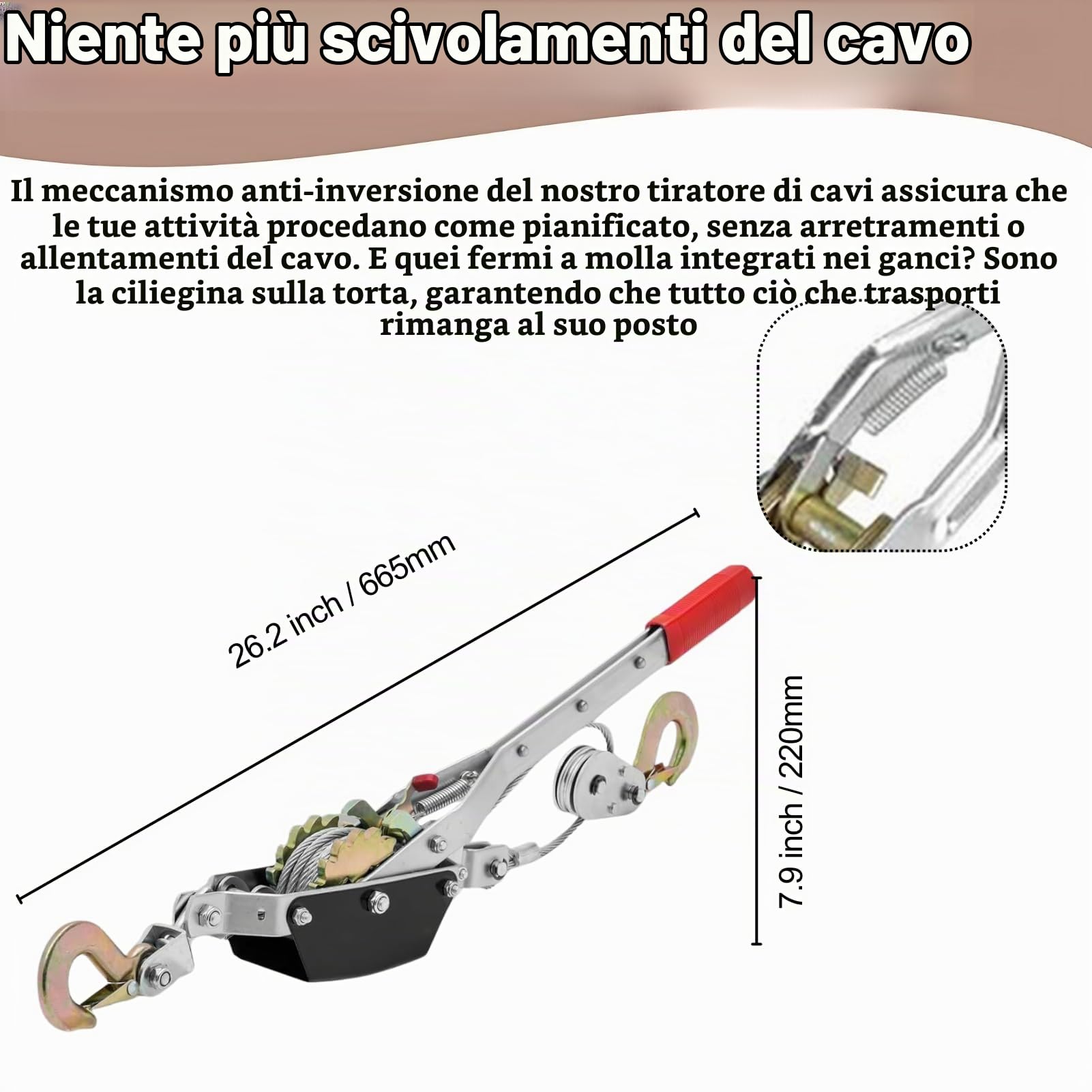 Paranco a Fune a Leva Manuale, Cricchetto a Fune con Doppio Gancio, Argano Manuale a Cricchetto per Costruzioni e Autostrade