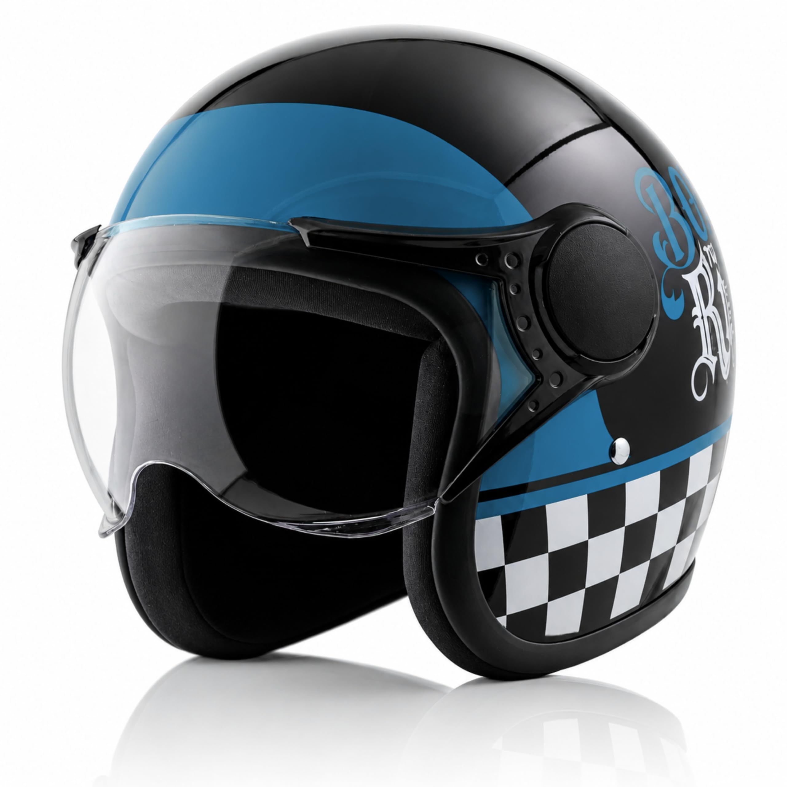 Vega Jet Born to Ride Open Face Riding Helmet with Visor | Lightweight Comfort & Timeless Retro Design- Black Red, M-image-21