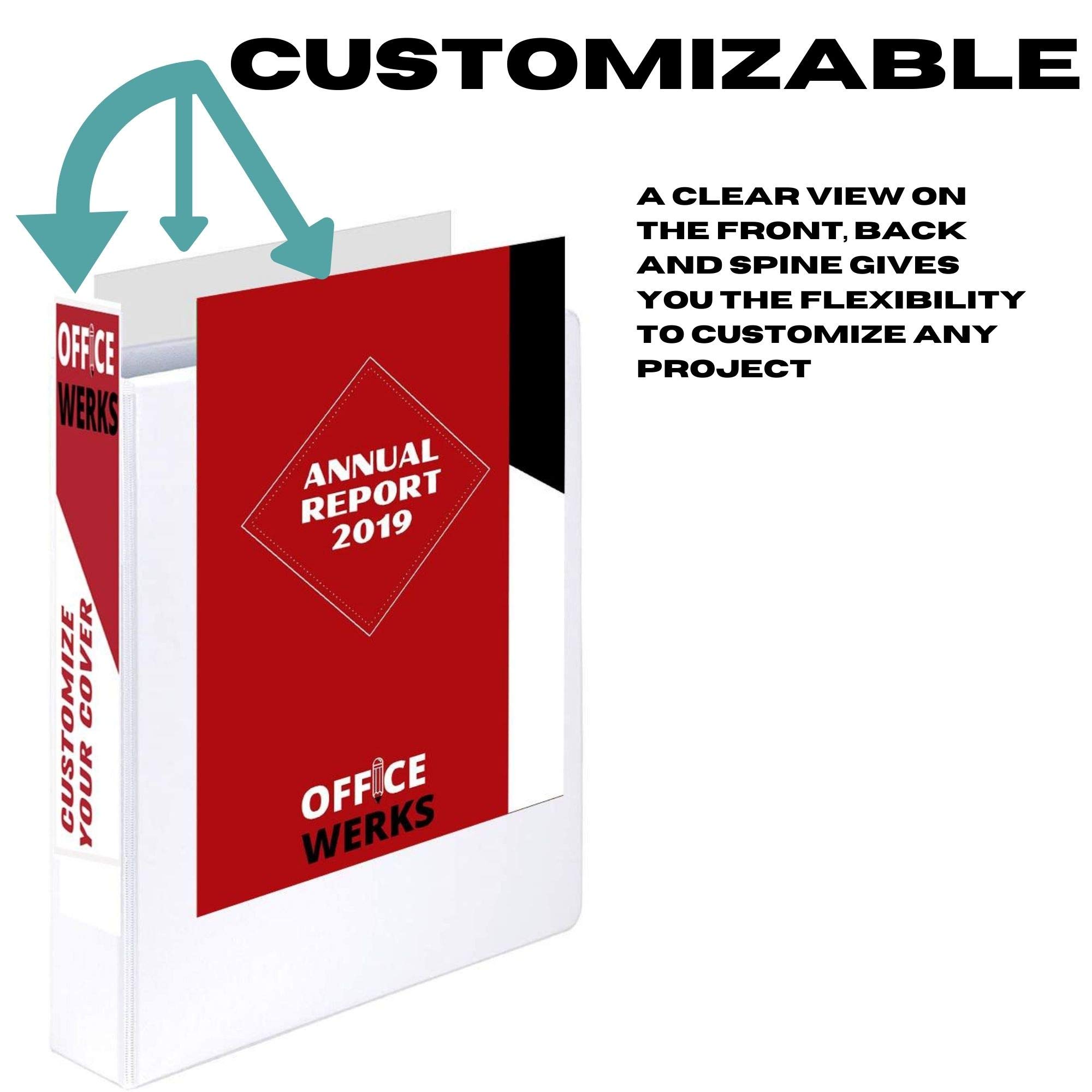 Office Werks 3-Ringbuch, professioneller D-Ringbuch, 6,3 cm, 12 Präsentationsmappen für Standardseiten 8,5 x 11 mit Taschen, kristallklarer Sicht, weißer Ordner (12 Stück)