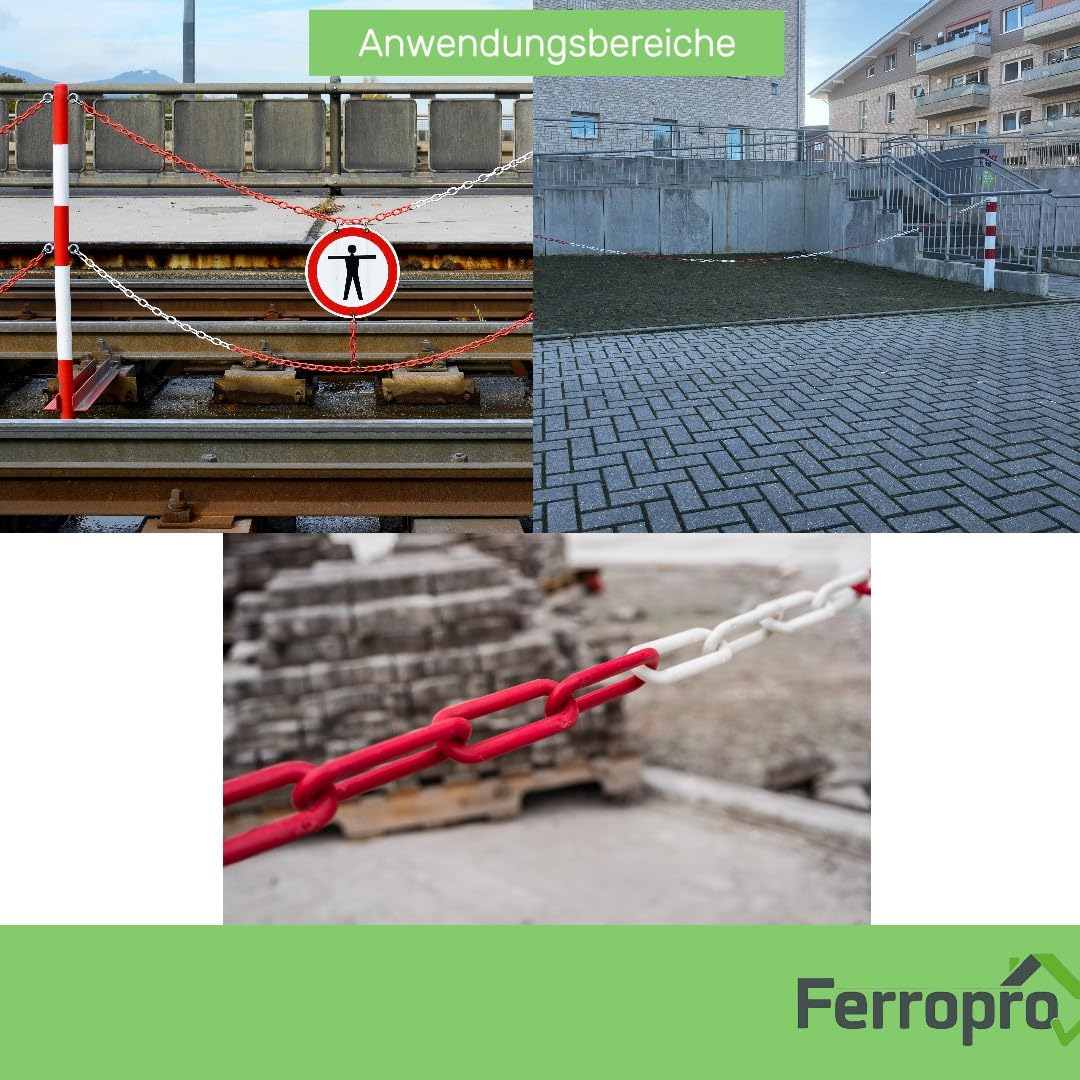 10m Absperrkette 6mm inkl Notglied&Karabiner aus verzinktem Stahl – Rot/Weiß, korrosionsbeständig, hohe Sichtbarkeit, stabil & langlebig – ideal für Absperrungen von Parkplätzen und Flächen