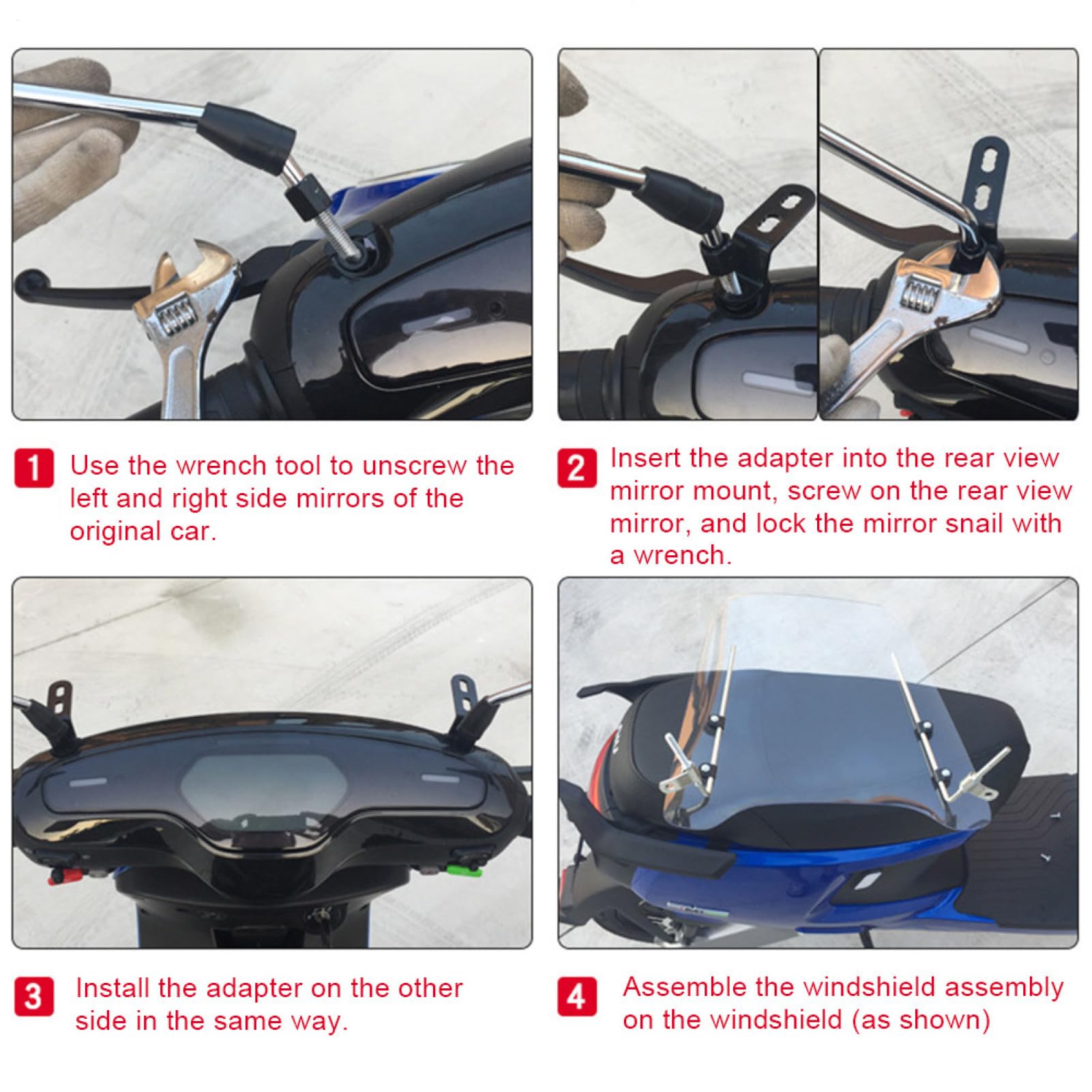 Pare-brise universel pour scooter – Pare-vent transparent HD, protection pour moto et cyclomoteur | Déflecteur Transparent pour Dirt Bike, protection réglable, accessoire d'équitation en plein air Com