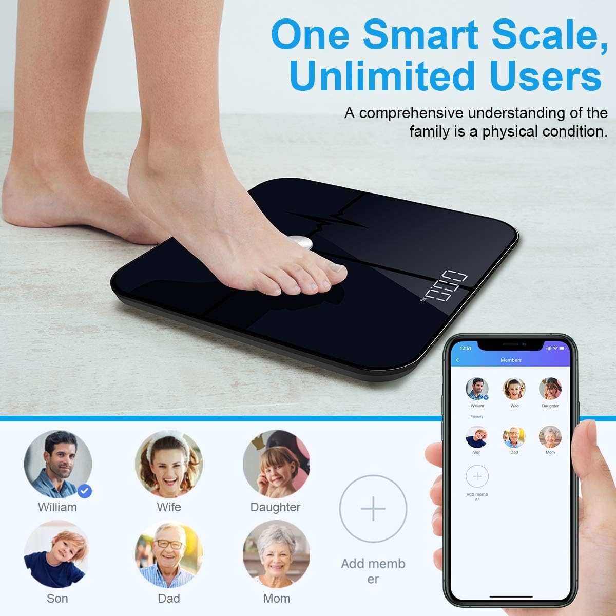 Wecolor Bluetooth Body Fat Scale, Bathroom BMI Weighing Digital Scale, Smart Body Fitness Analysis Scale Sync Data with Smartphone APP : Everything Else