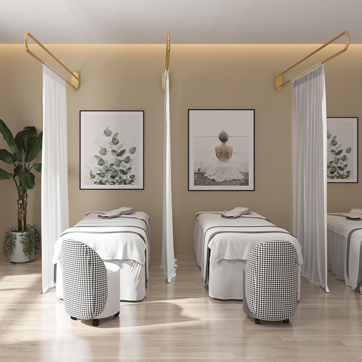 ビューティーサロン用パーティションカーテン、U字型パーティションカーテンロッド、壁掛け式光透過仕切り保護スクリーン、ビューティーサロ