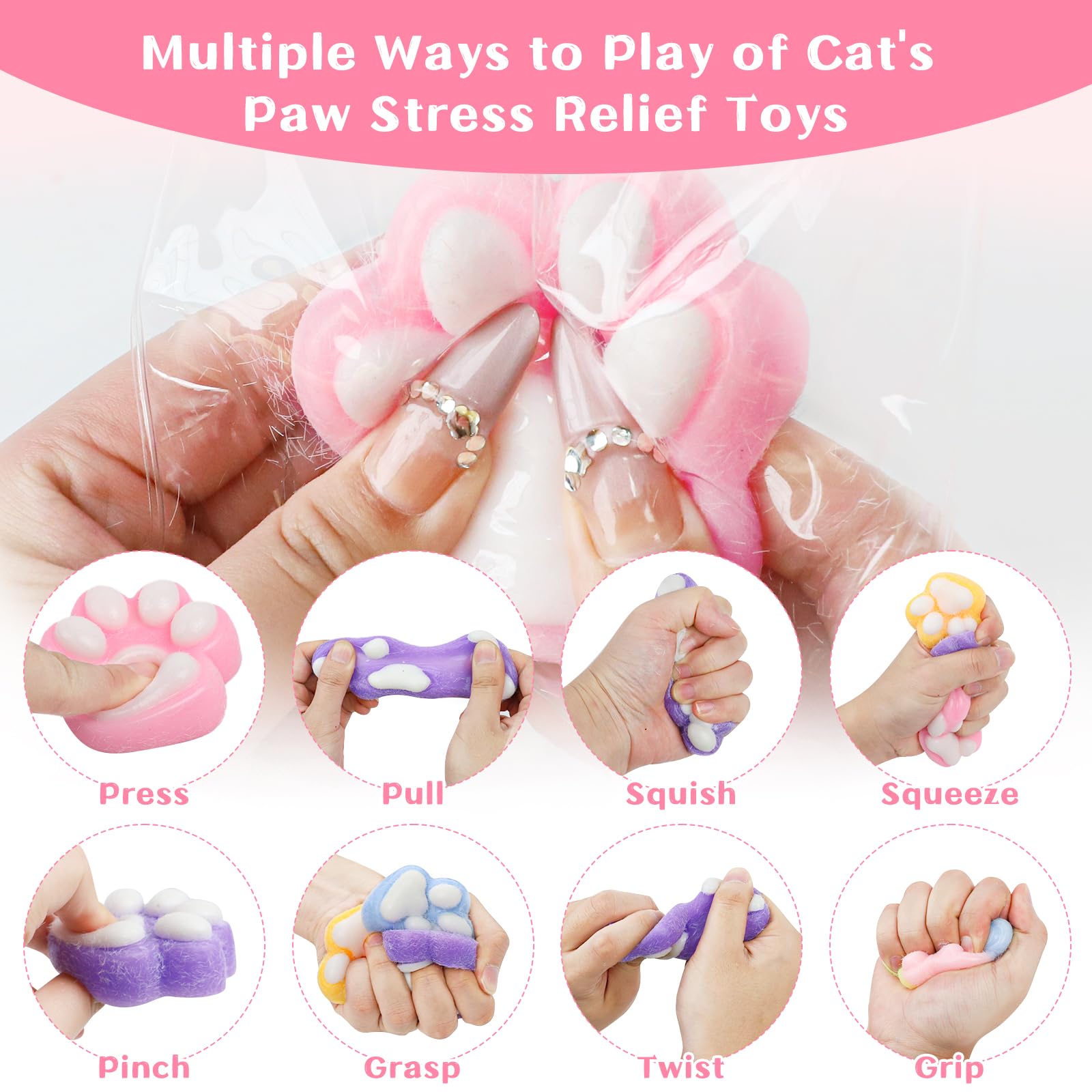 Squishy Patte De Chat – Lot De 6 Jouets à Presser En Silicone – Anti-Stress Adulte Enfant – Cadeau Relaxation