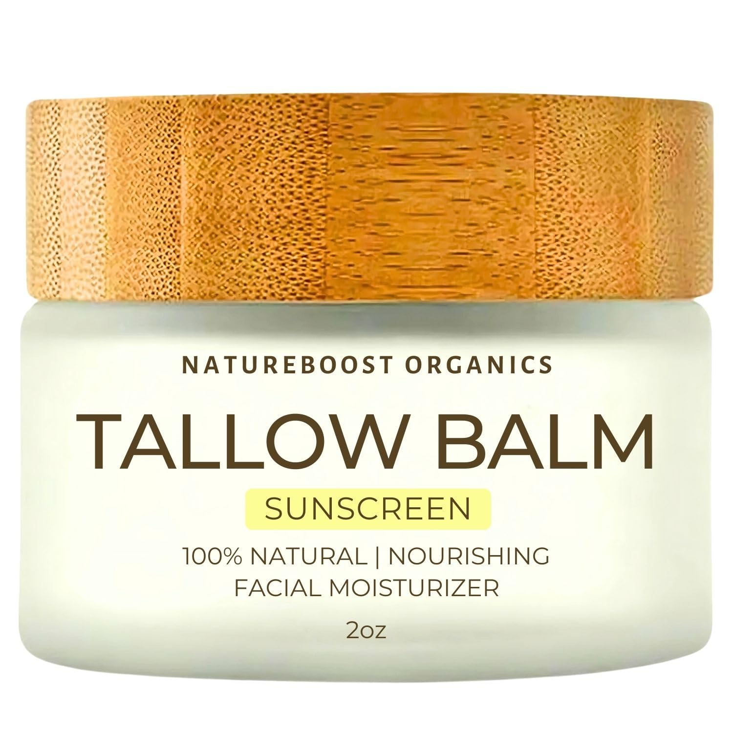 Organic Tallow Sunscreen SPF30 - Non-Toxic Natural Mineral Sunscreen for all Skin Types - Chemical Free Formula - Handcrafted in USA - Glass Jar with Bamboo Lid - 2oz
