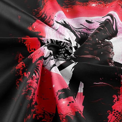 Miniatura 6 de JAWO Tapiz de anime samurái, genial tapiz japonés negro y rojo para colgar en la pared para dormitorio de hombres, tapiz asiático chino rojo sol