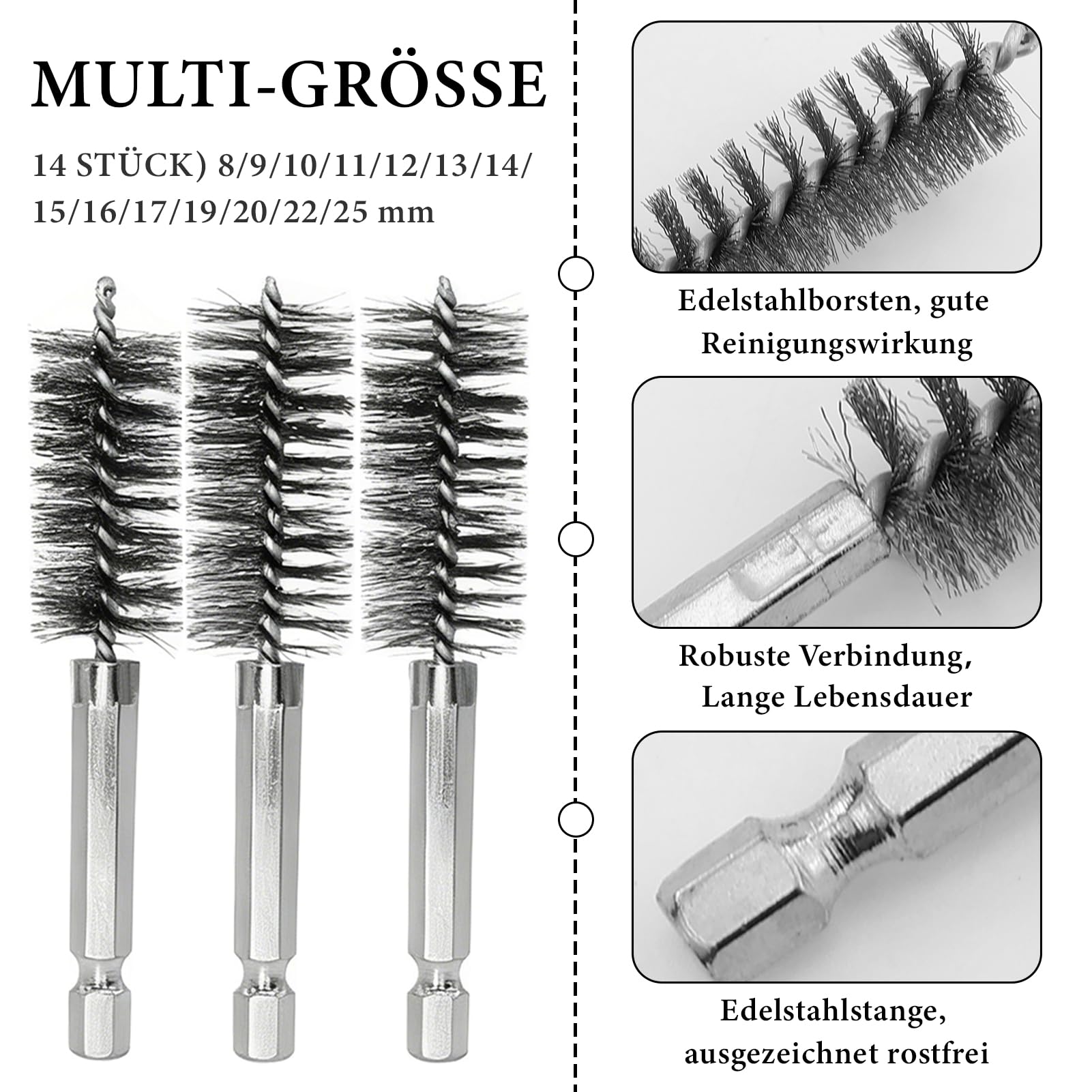14 spazzole metalliche per trapano, spazzola cilindrica con asta esagonale 1/4, spazzola cilindrica per lucidatura, molatura, trapano a percussione, 8-25 mm
