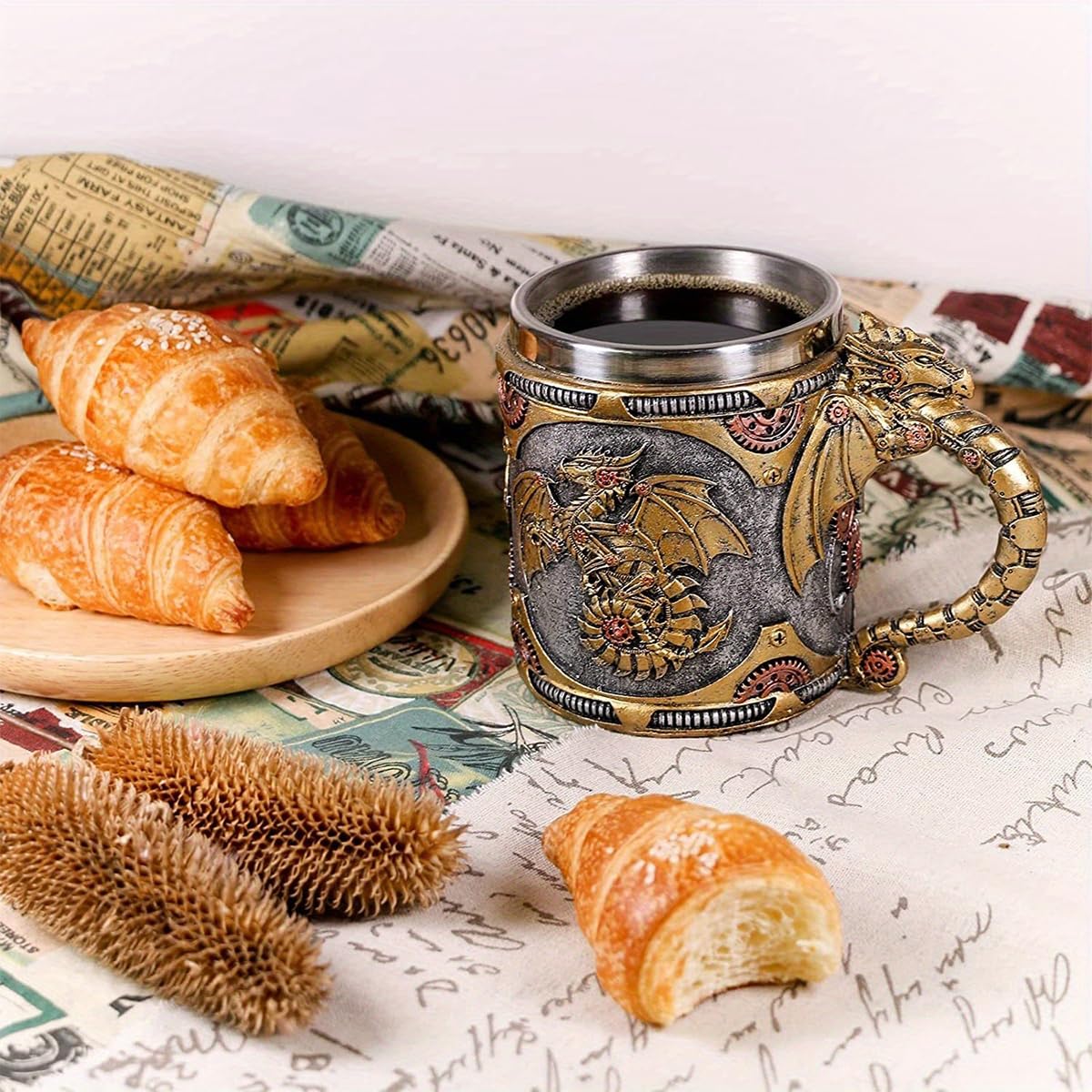 Tazas de Cerveza Vintage Patrón de Dragón Copa de Vino Medieval para el Día del Padre de los Hombres