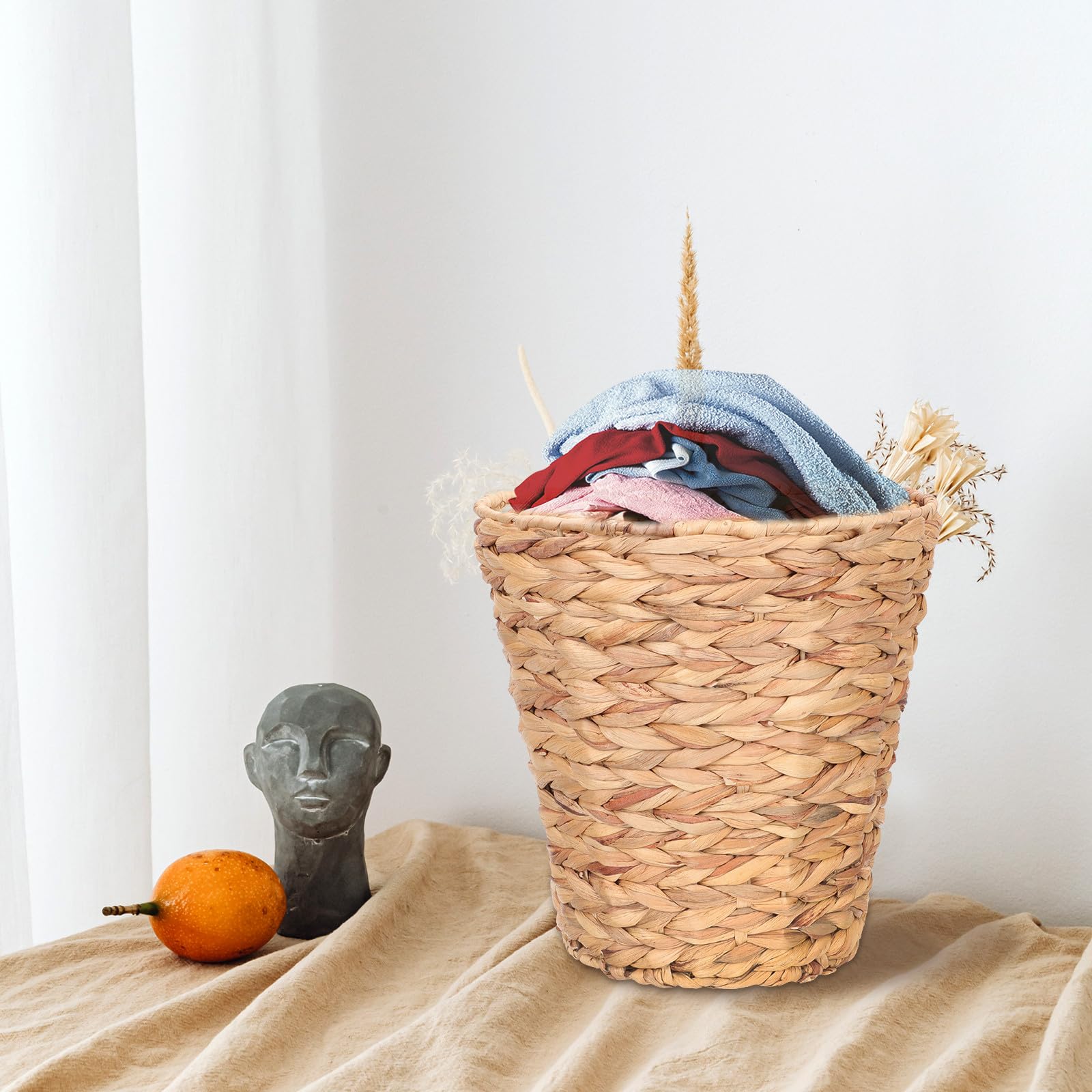 Genérico Cesto de Basura Redondo Tejido a Mano en Ratán y Cuerda de Yute, Cesta de Almacenamiento Creativa para Ropa y Artículos Varios, Cesta del Hogar Práctica para Dormitorio