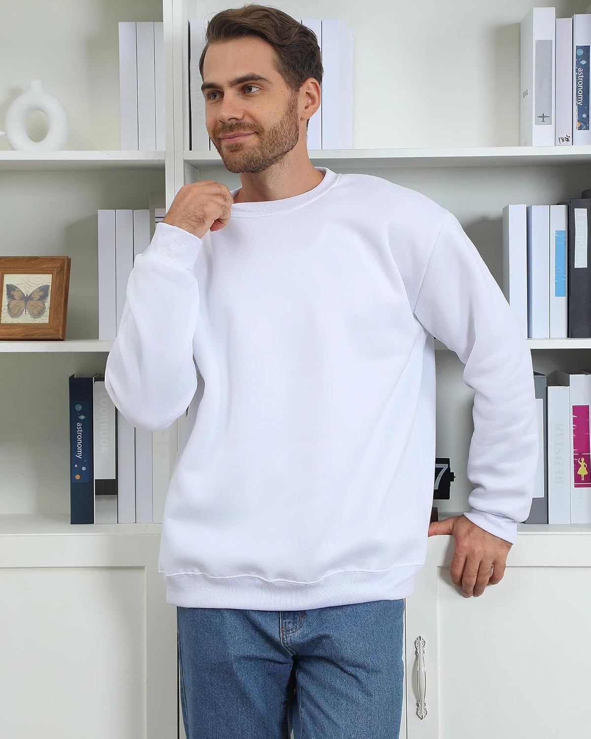 Taiyin 3 Pack Men's Lightweight Fleece Crewneck Sweatshirt Long Sleeve Sweatshirt for Men - Image 2