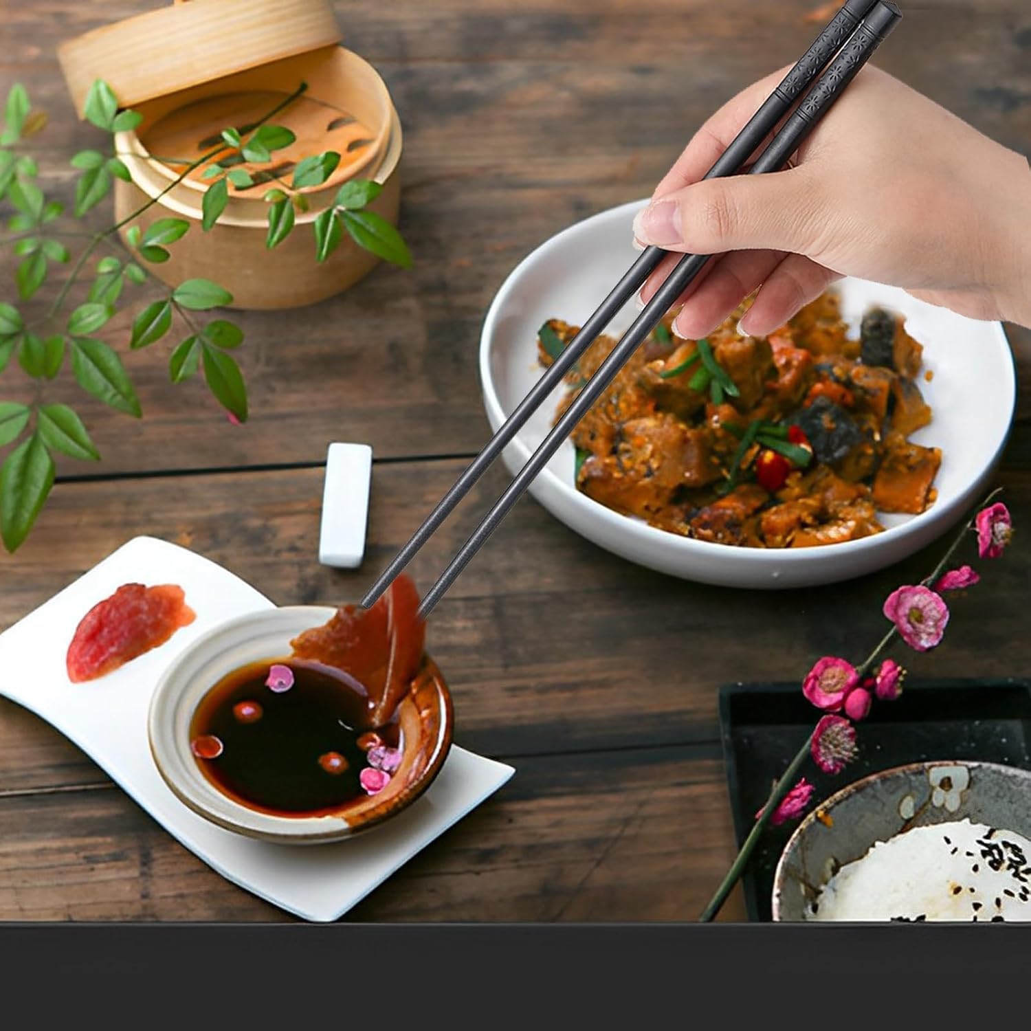 1000 Pairs Fiberglass Chopsticks Reusable Chopsticks Dishwasher Safe 9.4 Inches/24cm Non-Slip Japanese Style Sushi Chop Sticks, Black