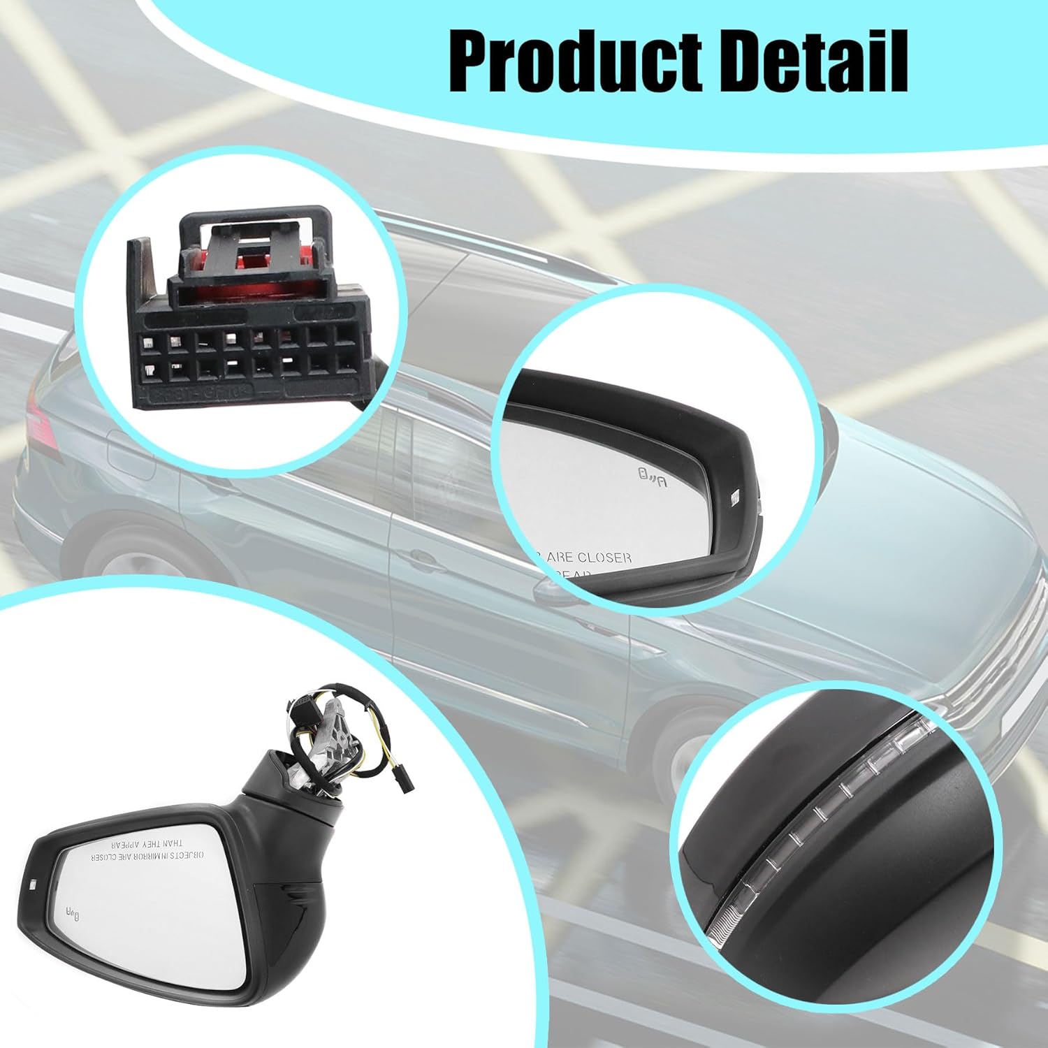 XQSMWF Passenger Right Side Exterior Mirror Black Compatible with Volkswagen Tiguan 2018-2021 with Manual Folding Power Glass Blind Spot and Turn Signal Light Heated # 5NN857508AB9B9