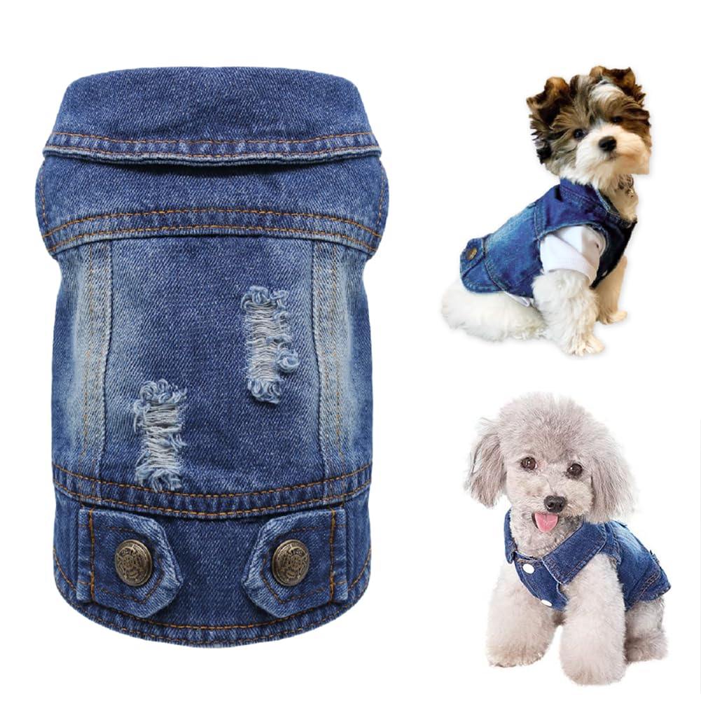 SESTP Cool Dog Jean Jacket, Cute Blue Denim Lapel Vest Coat Girl Boy Dog Puppy Cat Clothes T-Shirt, Fashion Classic Costume Comfort Pets Apparel for Female Male Small Medium Dogs Cats. (XLarge, Blue1)
