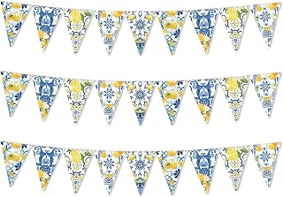 Dolce Vita Dekoration, Zitrone, Vintage, Blau, Gelb, für Terrasse, Garten, Geburtstag, Hochzeit, Sommer, Zitronen-Deko, wiederverwendbar, italienische Wimpel, festlich, für Party, Außenbereich, Haus