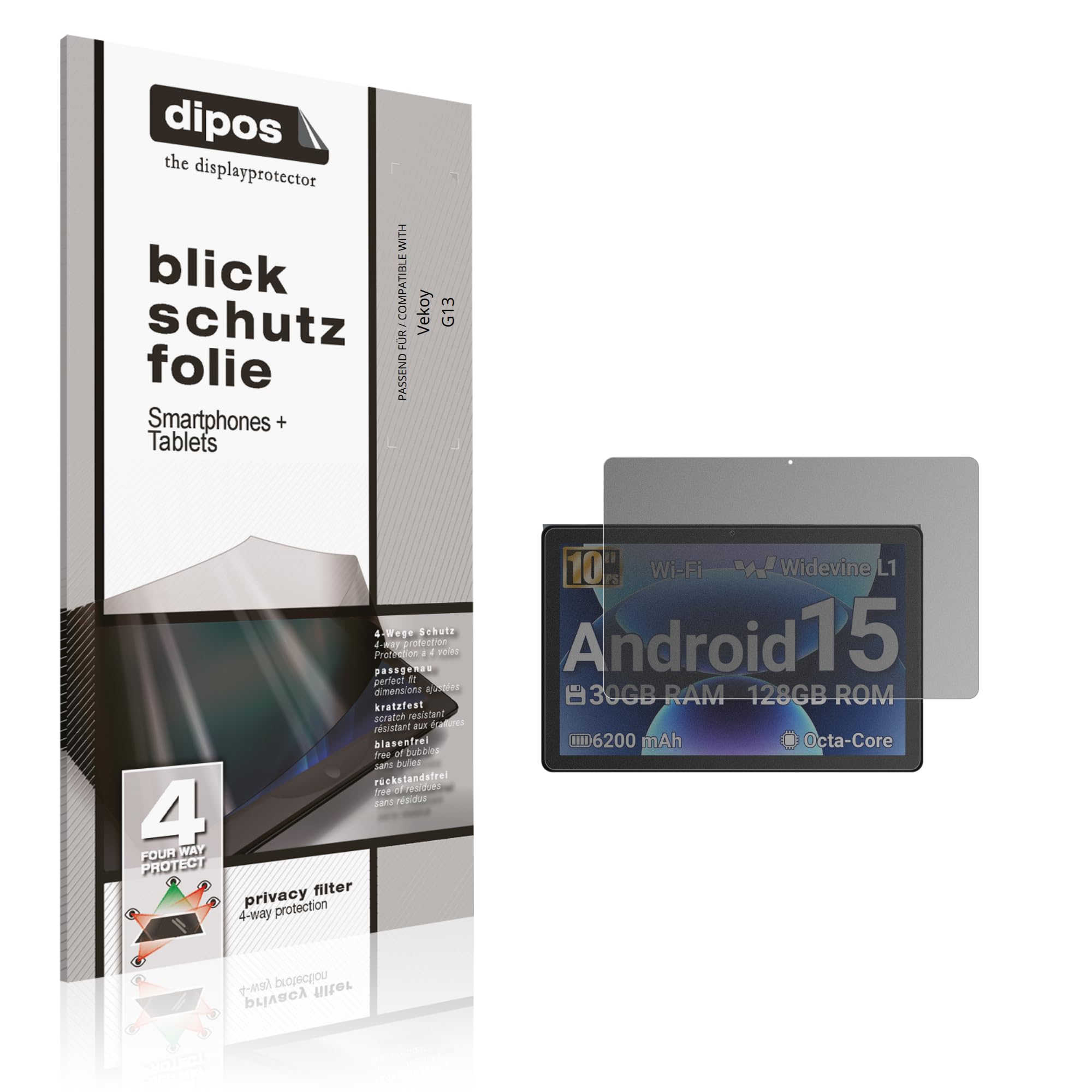 dipos Protector de Pantalla Antiespía para Vekoy G13 | Película protectora mate, filtro de privacidad 4 vías, ajuste perfecto, antiarañazos, sin burbujas, autoadhesivo