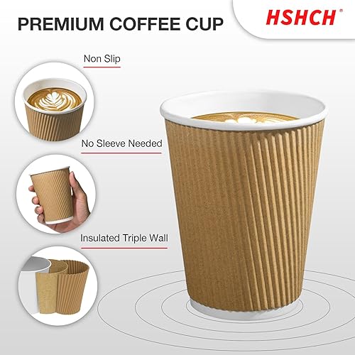 Miniatura 2 de Tazas de papel para café caliente, 12 onzas (paquete de 48), desechables, aisladas, onduladas, para bebidas frías y heladas, expreso caliente,