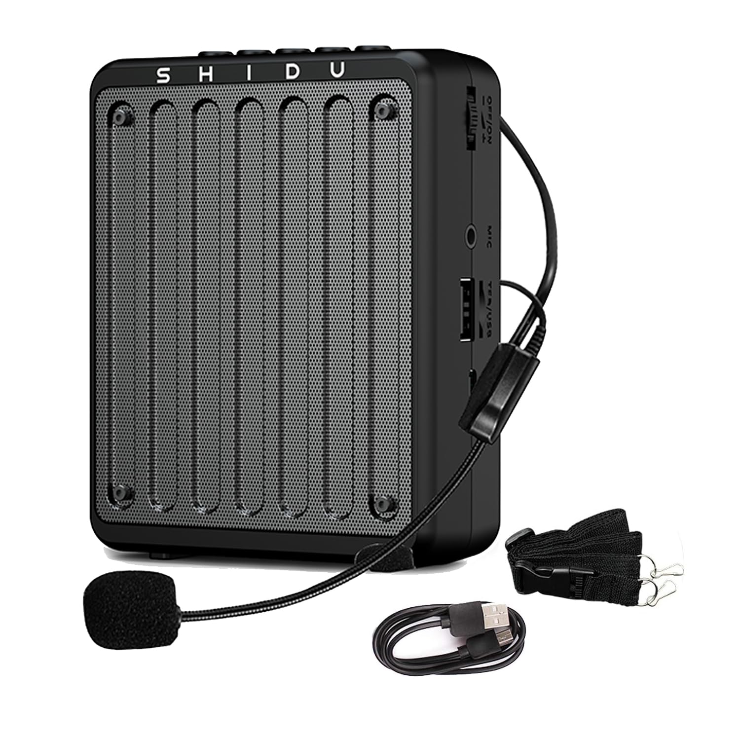 SHIDU Mini amplificador de voz recargable portátil para profesores con micrófono con cable y cintura, compatible con audio en formato MP3 para habla, clase, entrenamiento, guía turística,