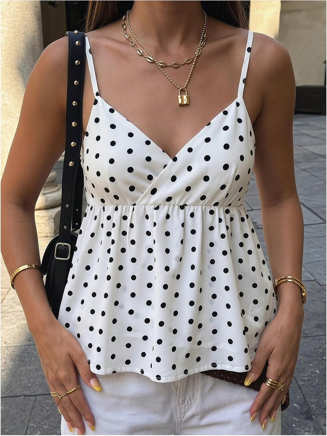 SOLY HUX Girl's Polka Dots Camisole Spaghetti Strap Babydoll Peplum Top Cute Summer Tops