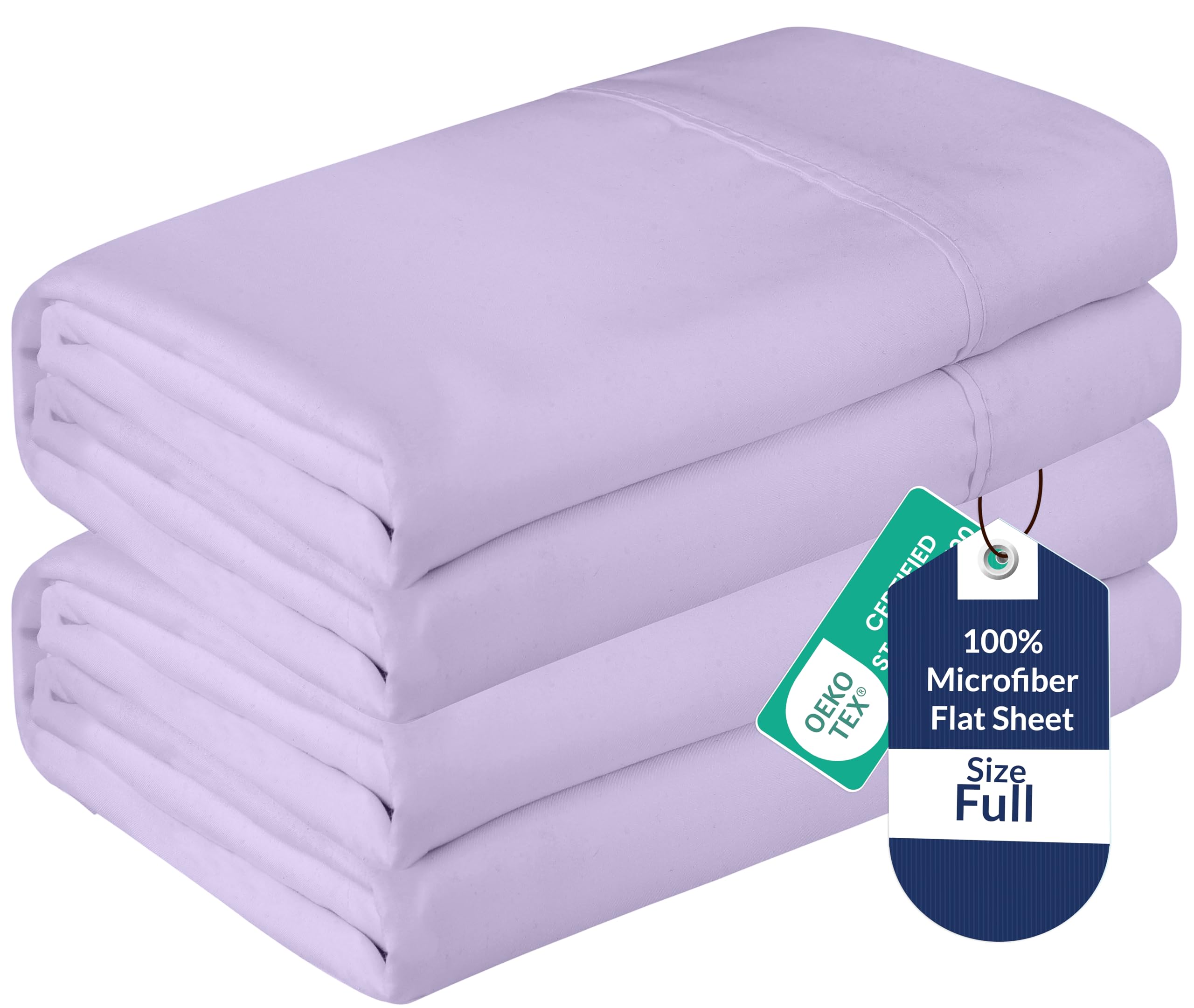 Royale Linens 2 Pack Bulk Flat Sheet Set - Top Sheets - Soft 1800 Microfiber - Wrinkle &amp; Stain Resistant - for Hotel, Massage Table, Hospital, Dorm - Full Flat Sheet Sold Separately (Full, Lavender)