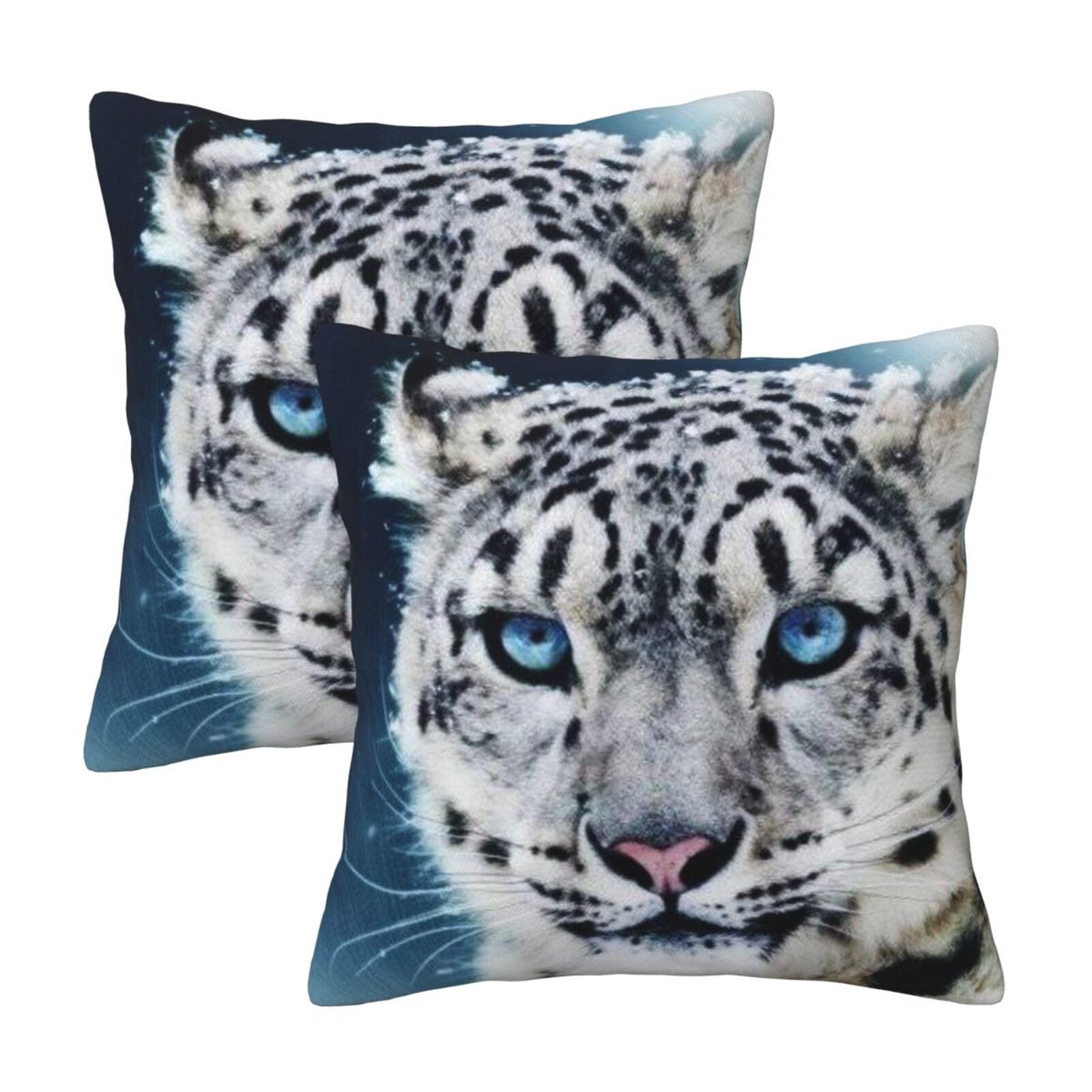Blue Eyed Snow Leopard Printed Throw Pillow Case 45x45 Cm Set Of 2, Modern Square Pillowcases Cushion Covers For Home Decor Sofa Bedroom Couch