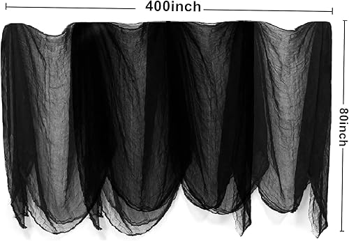 Miniatura 28 de Paquete de 6 paños espeluznantes negros de Halloween, decoraciones de Halloween, 30 x 72 pulgadas, tela espeluznante para casa encantada