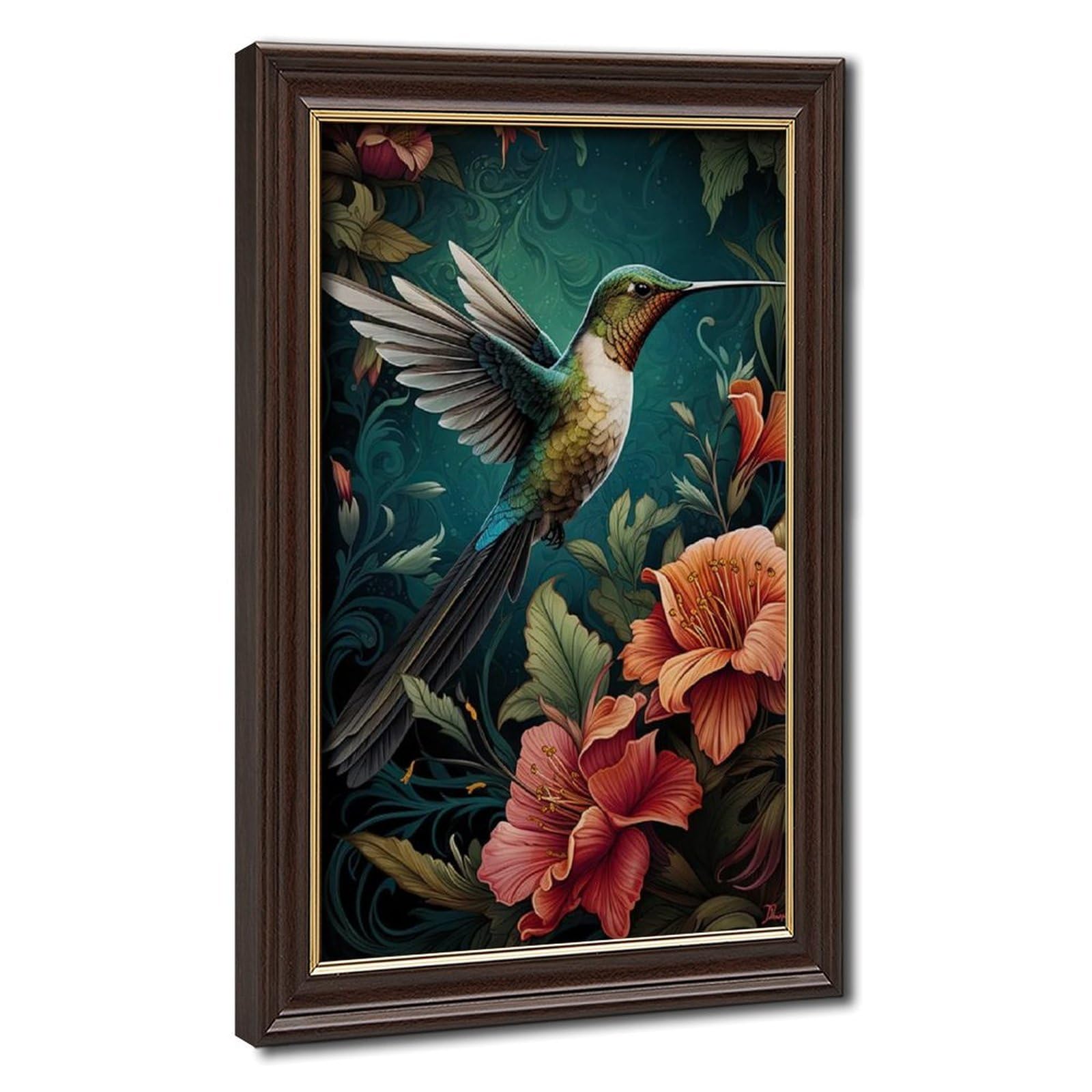 Bareronor Hummingbird And Floral Canvas Poster Bedroom Decor Landscape Office Room Decor Gift 8" L X 12" W